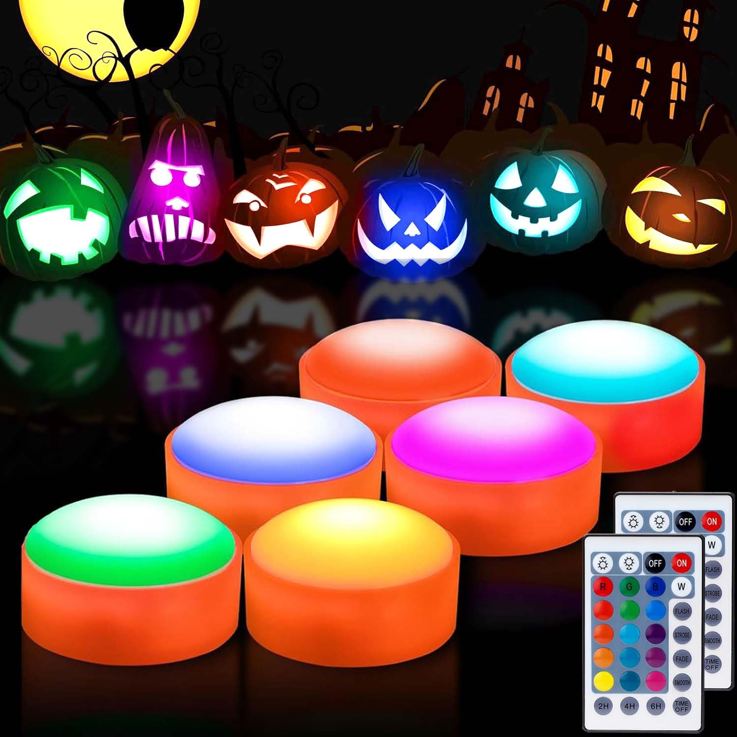 Solled 6 Pack Pumpkin Lights With Remote And Timer   Halloween Pumpkin Lights Color Changing Jack O Lantern Lights Battery Opera