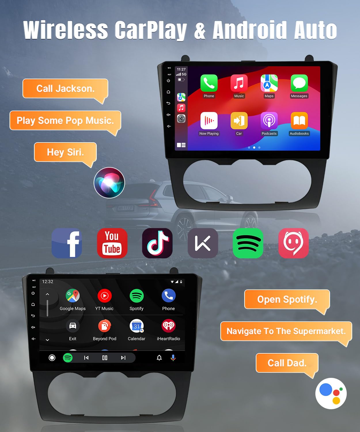 Naifay Android Car Radio For Nissan Altima 2008 2009 2010 2011 2012 Stereo With Wireless Apple Carplay & Android Auto, 9Inch Tou