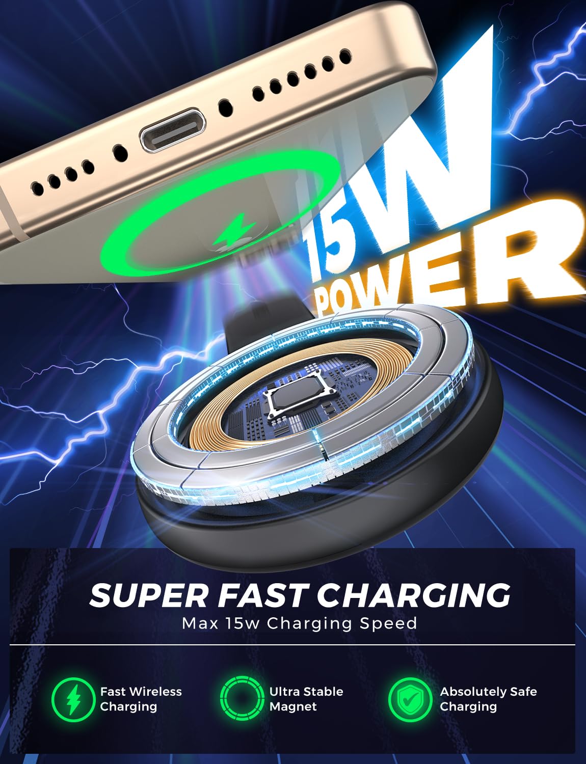 Esamcore For Magsafe Car Mount Charger, Wireless Magnetic Car Phone Holder Detachable 15W Fast Charging For Dashboard With Benda