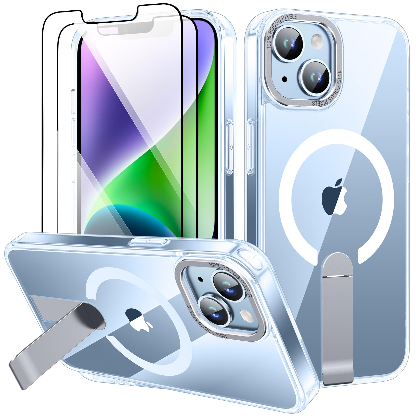 Imuruktek for iPhone 13 Clear Case/iPhone 14 Clear Case, with 2 HD Screen Protectors, Magnetic & Compatible with MagSafe for iPh