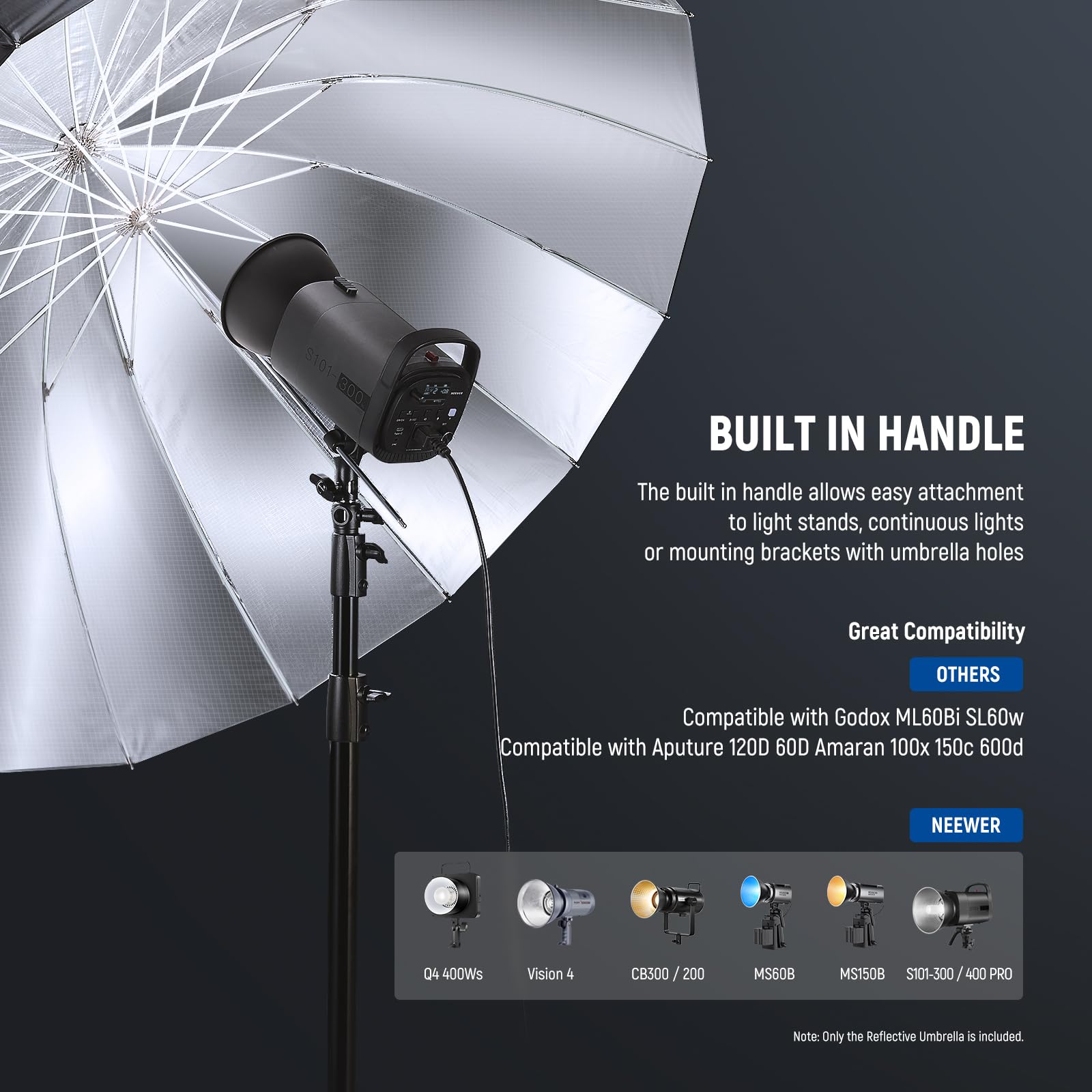 Neewer 41''/104Cm Parabolic Reflective Umbrella Photography With Silver Inner, Soft Lighting With Diffuser Cover, Bag, Quick Fol
