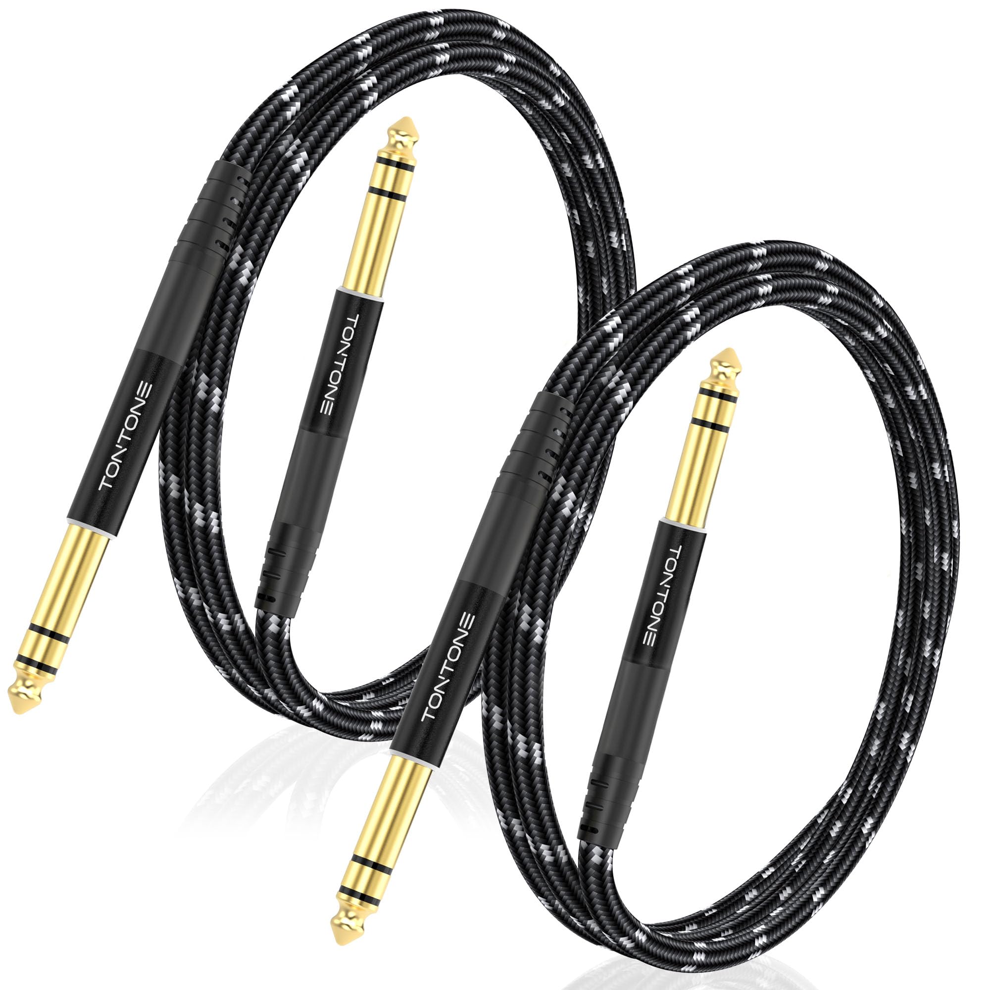 TONTONE 1/4 Inch TRS Cable 2-Pack 3.3FT, Quarter Inch 6.35mm Balanced Stereo Audio Cable, 1/4 to 1/4 Guitar Cables for Electric 