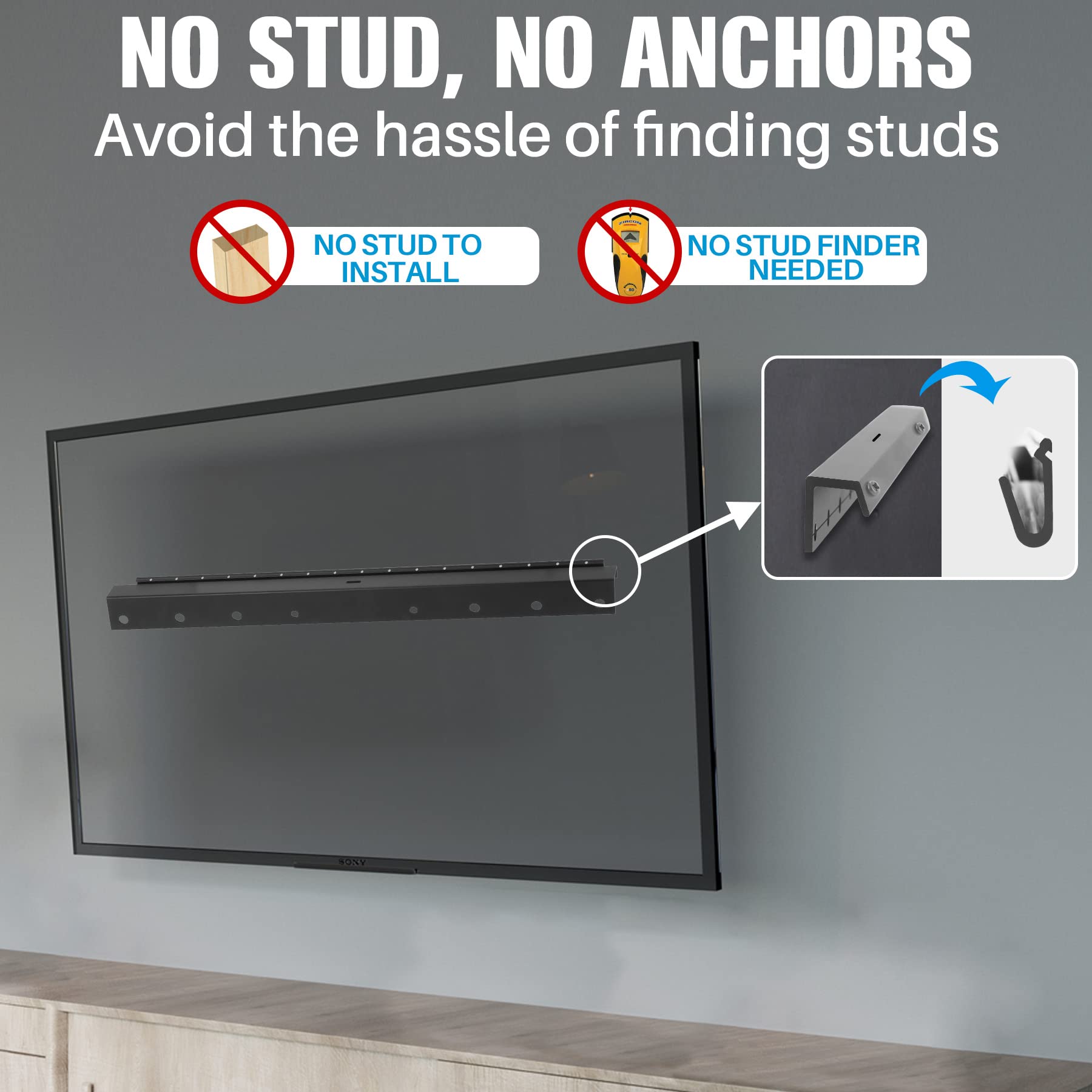 Aentgiu Studless 3 Pairs Tv Wall Mount, Heavy Duty Drywall Tv Bracket Hanger For 32 75 Inch Flat Screen Tvs, No Stud, No Drill, No Anchors, Easy Install With All Hardware