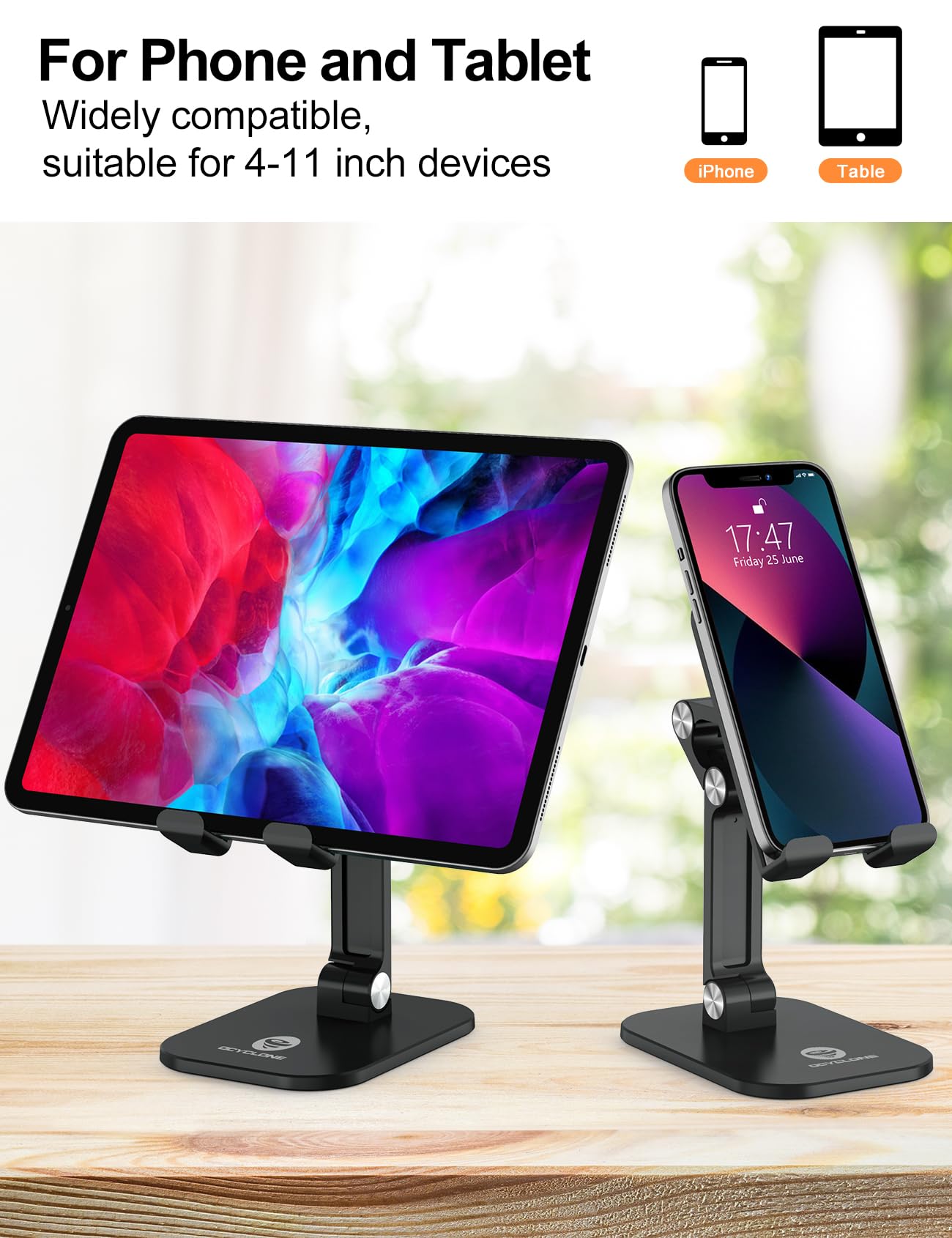 Ocyclone Phone Stand, Adjustable Height And Angle Foldable Cell Phone Stand Holder For Desk, Taller Iphone Stand Compatible With