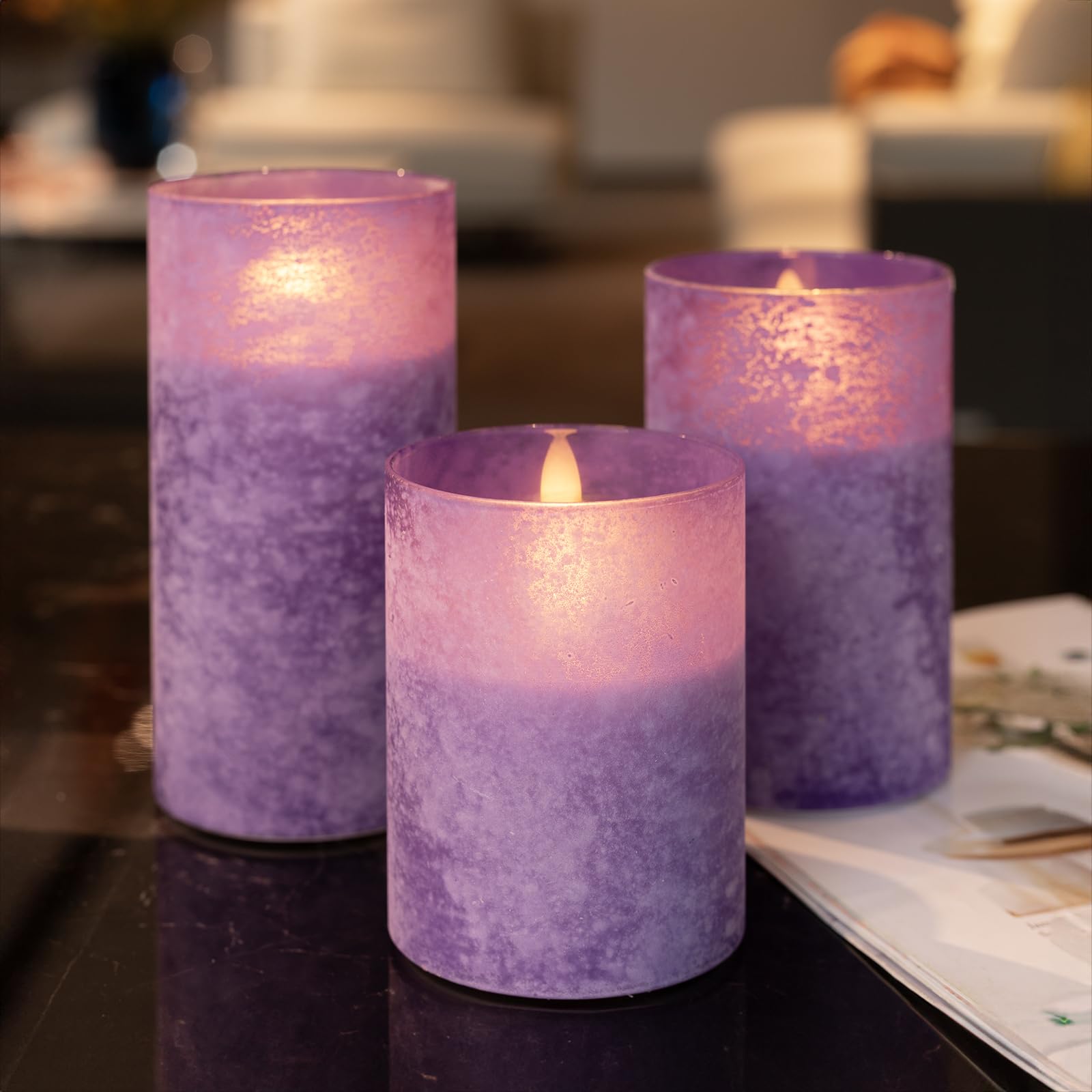 Hjandhj Flickering Flameless Candles With 10 Key Remote   Sandblast Glass Led Pillar Candles With Timer, Real Wax Battery Operat