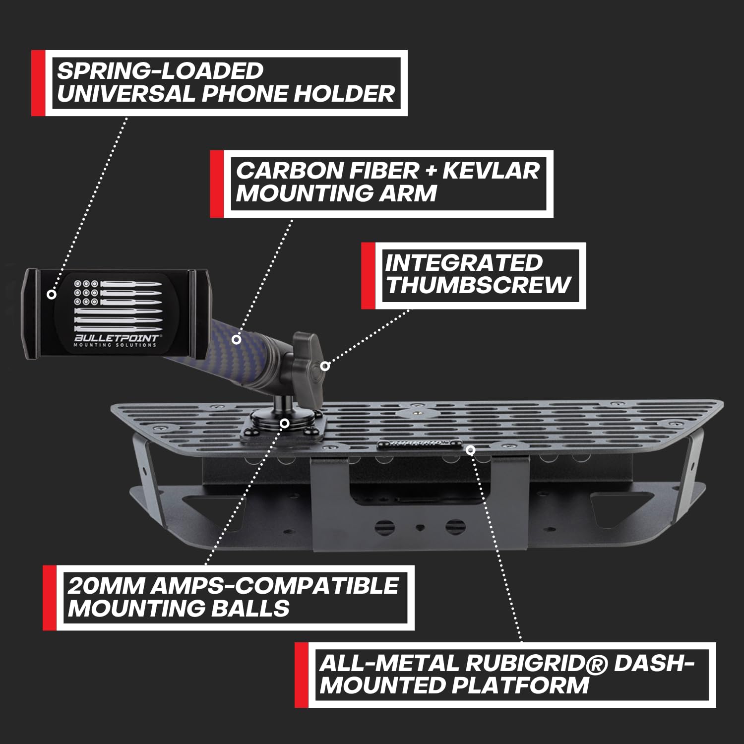 Bulletpoint Metal Dash Mount Phone Holder Compatible With 2019+ Chevrolet Silverado Gmc Sierra Multi Device Dash Mount With 20Mm