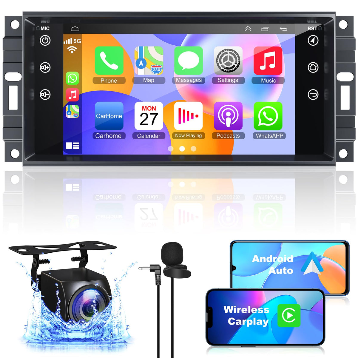 4G+64G Car Radio For Jeep Jk Wrangler Compass Dodge Ram Chrylser, Android 12 7 Inch Car Stereo Support Wireless Carplay/Android
