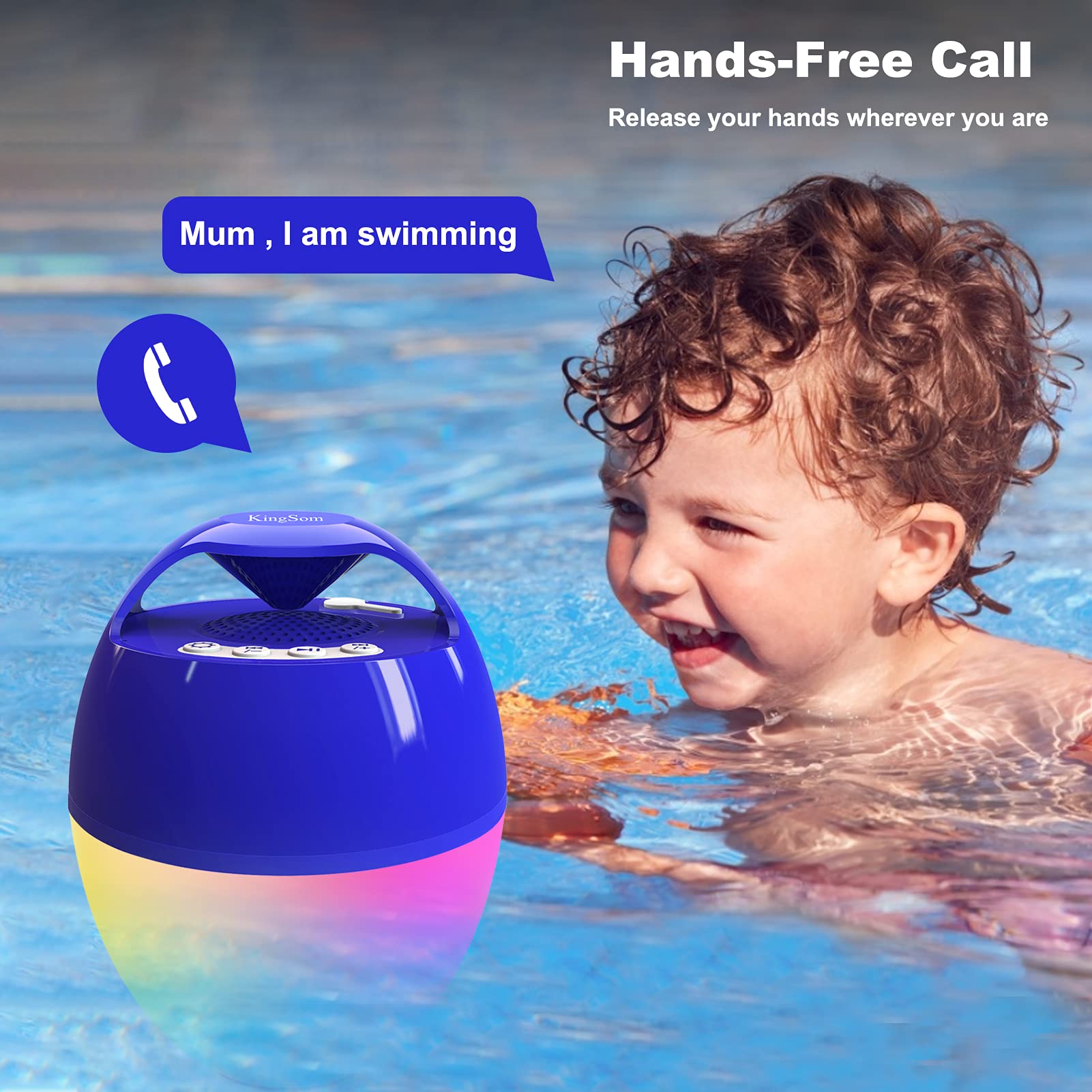 Portable Bluetooth Pool Speaker,Hot Tub Speaker With Colorful Lights,Ip68 Waterproof Floating Speaker,360� Surround Stereo Sound,85Ft Bluetooth Range,Hands Free Wireless Speakers For Shower Spa Home