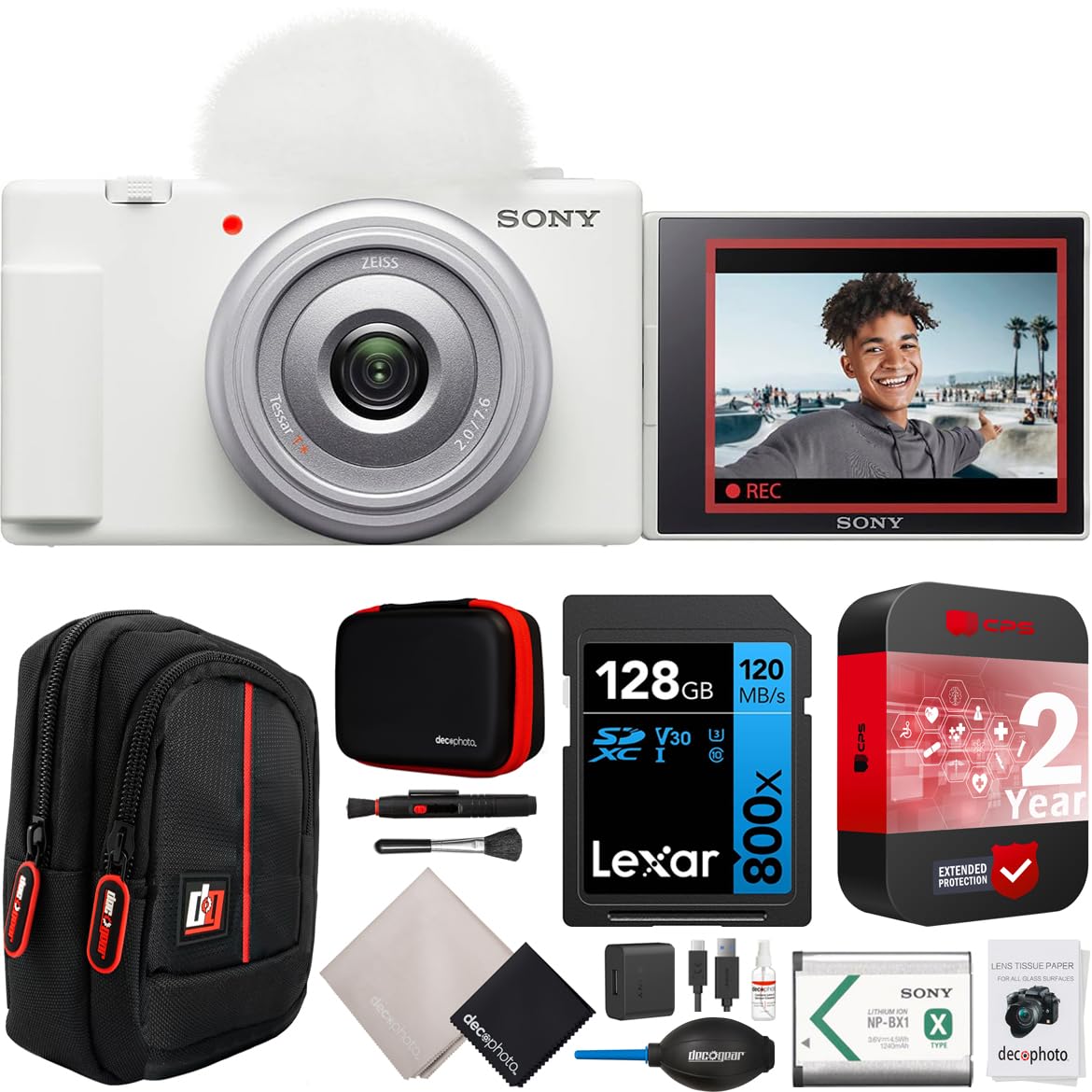 Sony Zv 1F/W Vlog Camera | Official Sony Usa Partner Model | 4K Video 20.1Mp For Content Creators And Vloggers Bundle With Cps 2