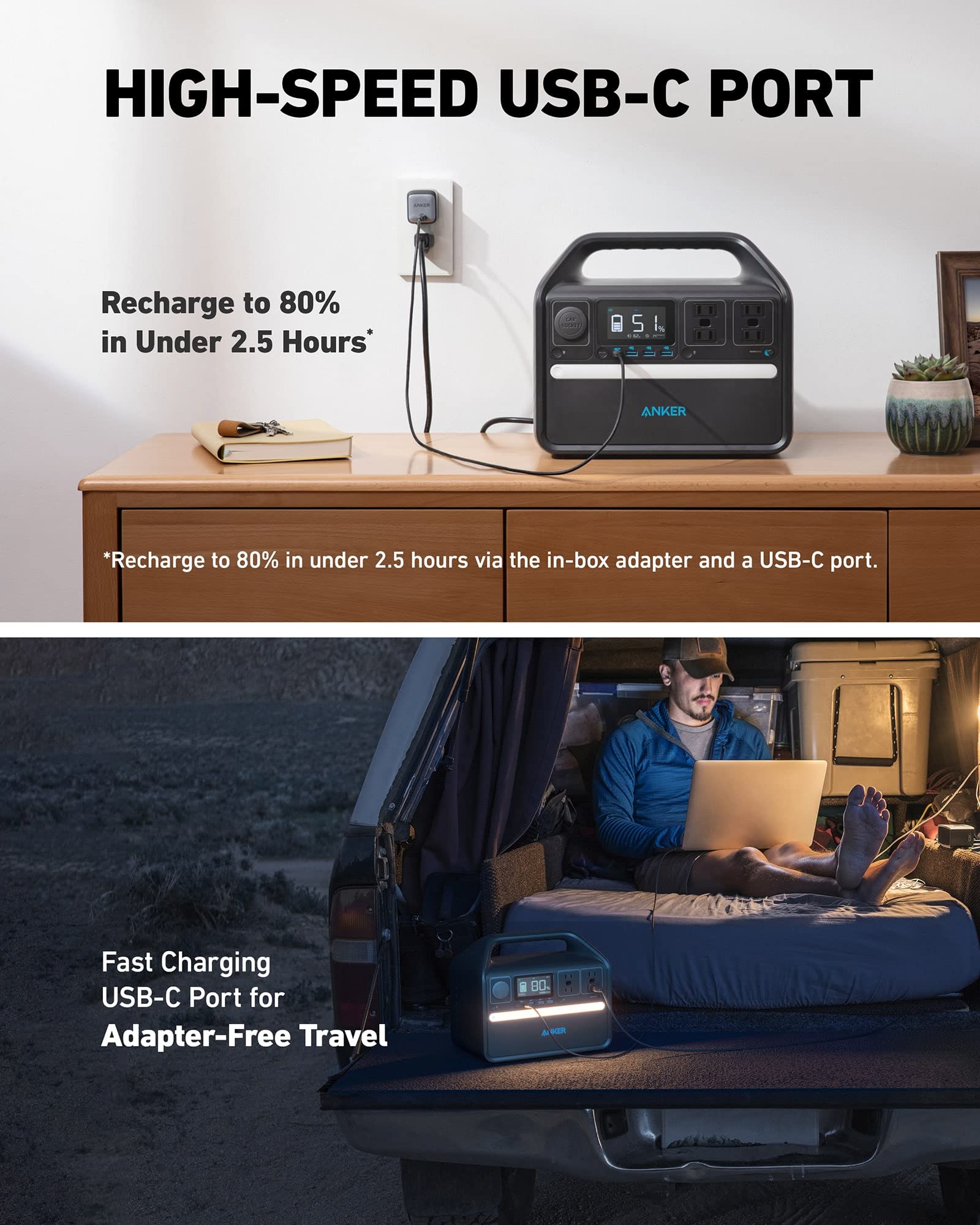 Anker 535 Portable Power Station, 512Wh Solar Generator (Solar Panel Optional) With Lifepo4 Battery Pack, 500W 9 Port Powerhouse