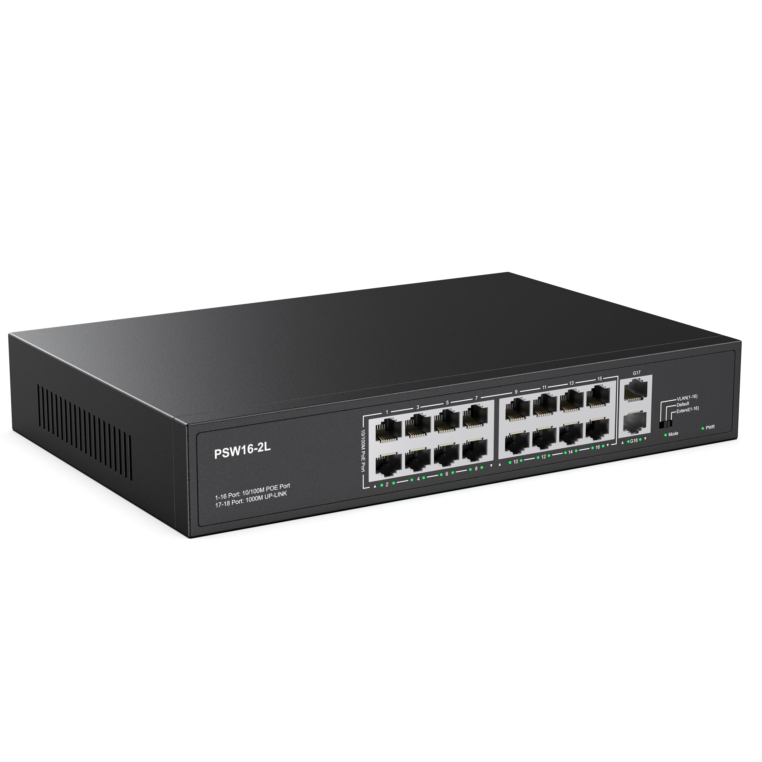 Real Hd 16 Port Poe Switch, High Power 300W, 16 Poe+ 100Mbps Ports With 2 Gigabit Uplink Ethernet Ports, Unmanaged Plug And Play