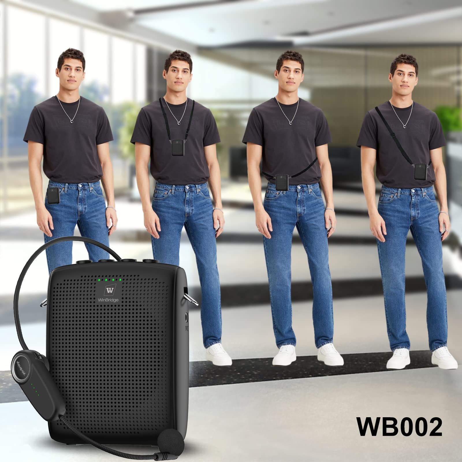 Winbridge Bluetooth Voice Amplifier For Teachers, Wireless Voice Amplifier With Bluetooth Headset Microphone, Portable Megaphone