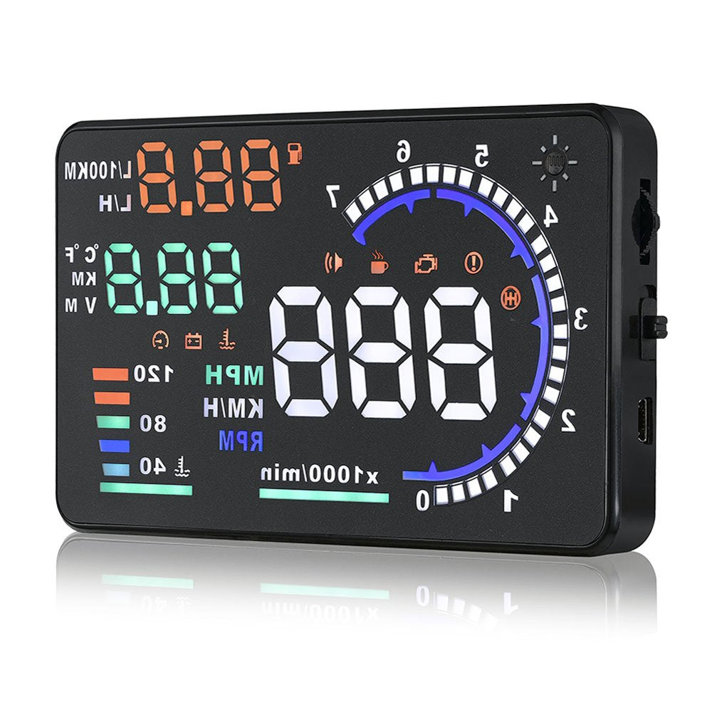 Arestech 5.5 Inches A8 Obd2 Windshield Hud Head Up Display With Display Rpm Mph Speeding Warning Fuel Consumption Temperature