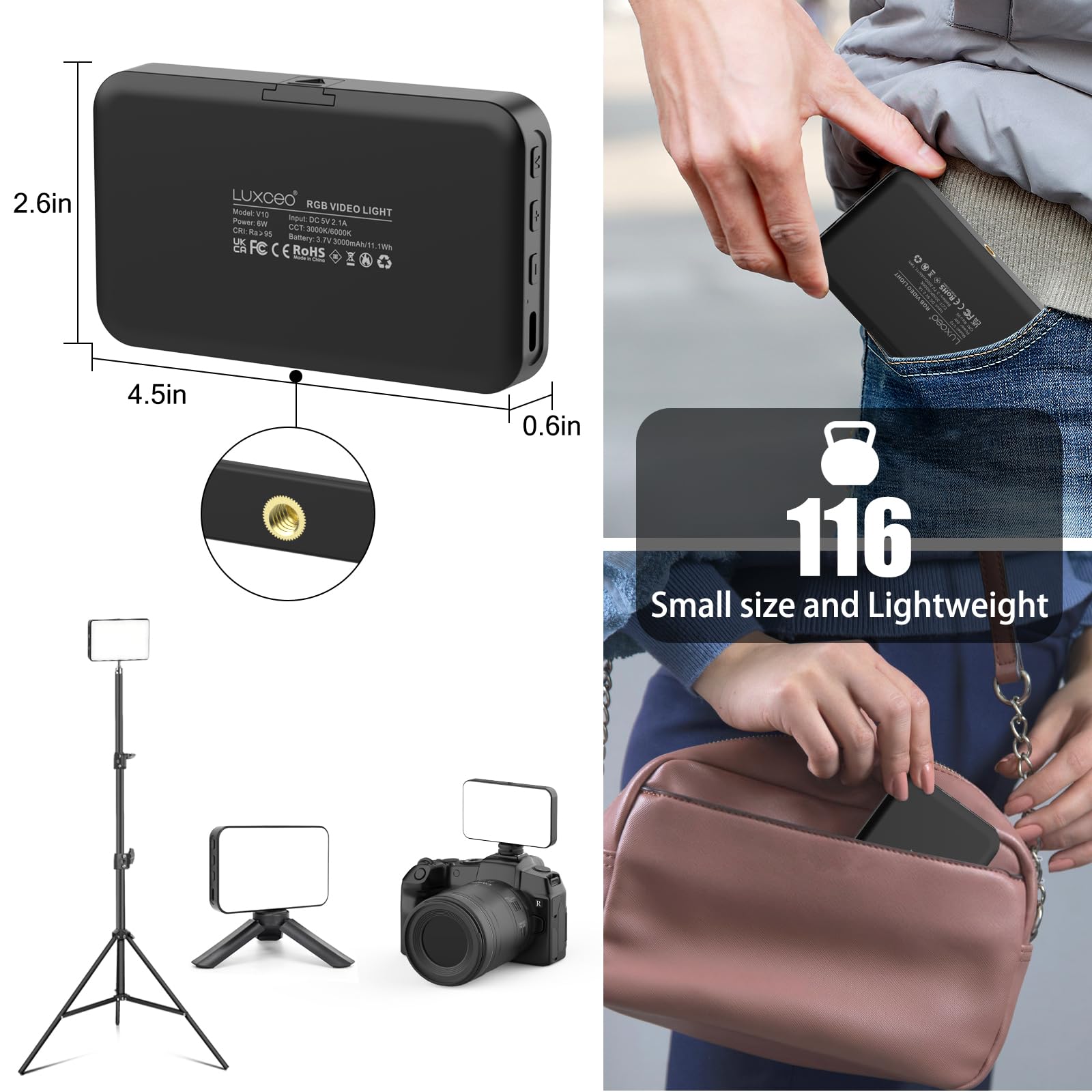 Leshiou Rgb Led Video Light Live Streaming Video Portable Camera Lights With 0 360 Full Color Cri 95+ 3000K/6000K 3000Mah Rechar