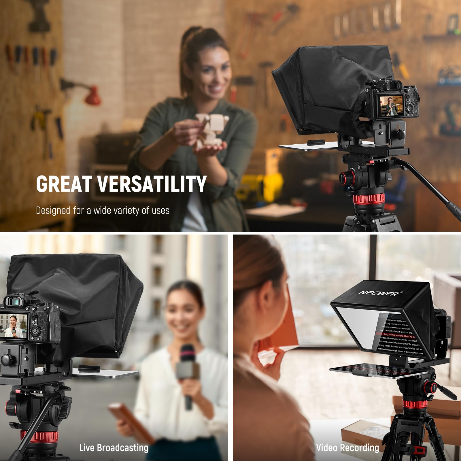 Neewer Basics X12B Aluminum Alloy Liftable Teleprompter 12'' For Ipad Tablet Phone Dslr Camera, No Assembly, Remote & App Contro