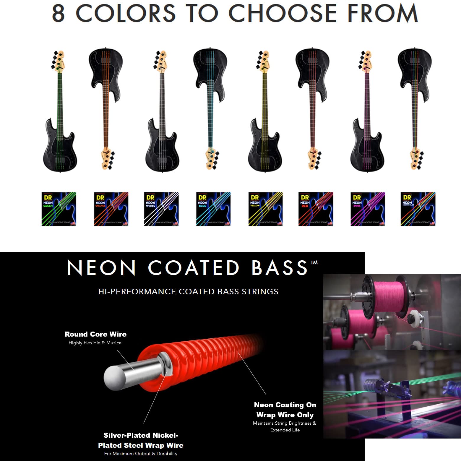 Dr Strings Hi Def Neon Bass Guitar Strings (Nmcb5 45),Black