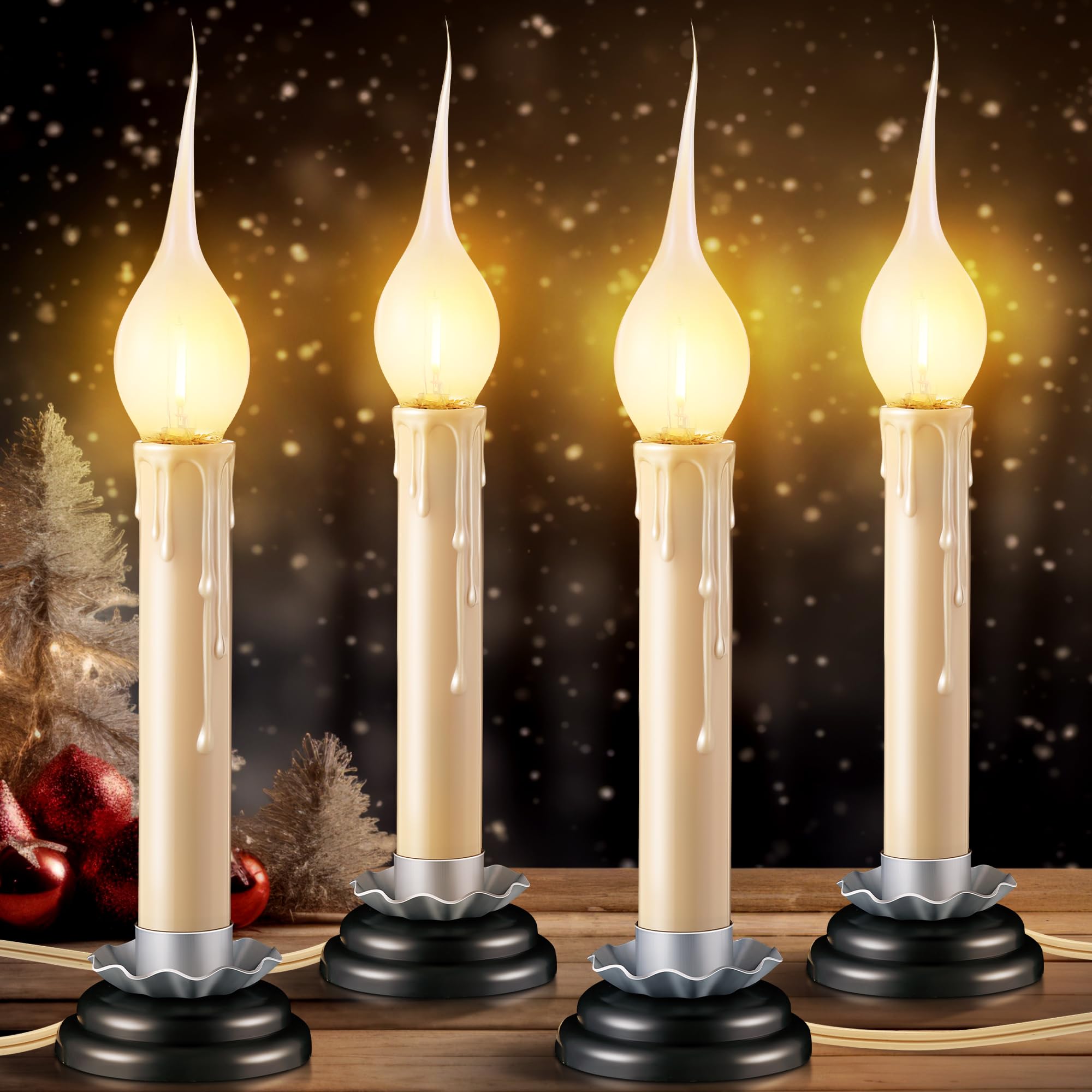 Enhon 4 Pack 5 Inch Electric Rustic Country Candle Lights With Replacement Silicone Led Light Bulbs, 0.6W C7 Plug In Christmas E