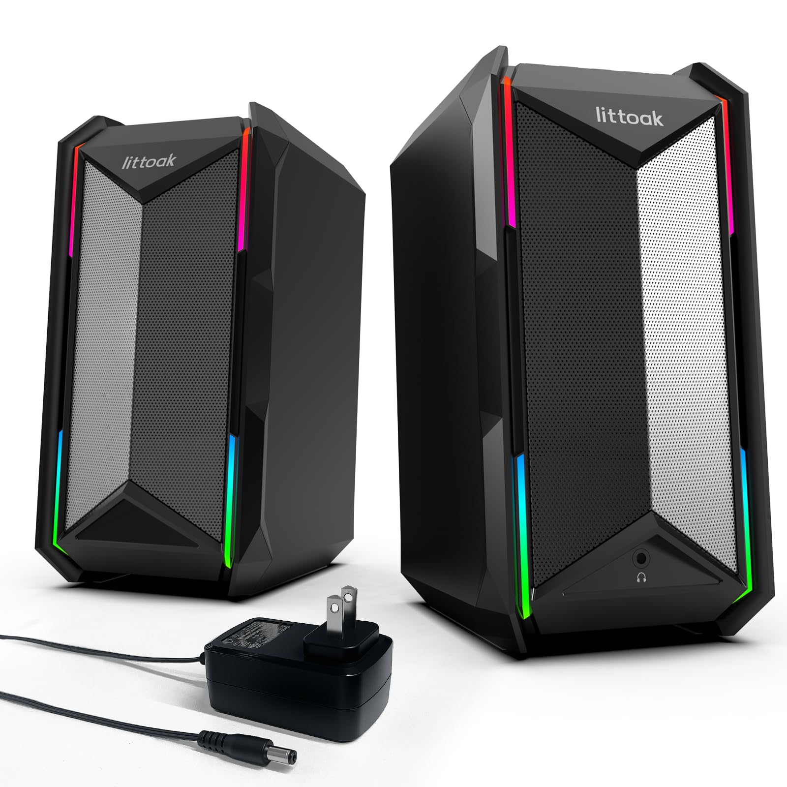 LITTOAK Computer Speakers for Music and Gaming, DC Adapter Powered Speakers for Desktop PC or Laptop, Bluetooth 5.3 Desktop Spea
