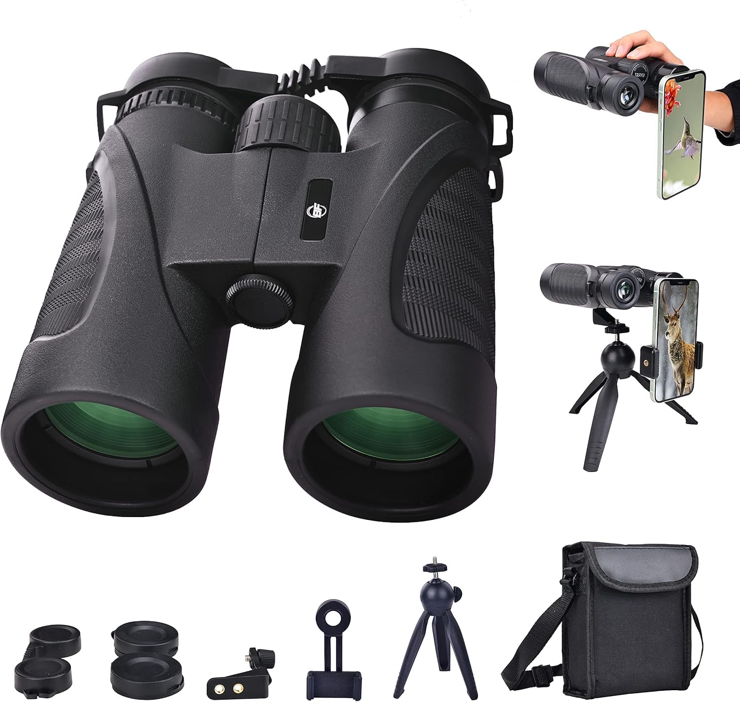 Elevon 12x42 HD Binoculars for Adults - High Powered Lightweight Binoculars Set with Phone Adapter & Tripod BAK4 Prism for Bird 