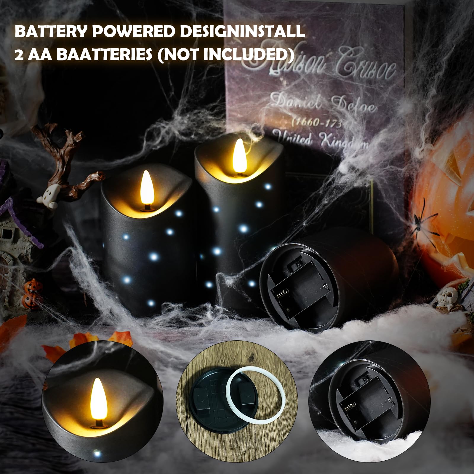 Kakoya Outdoor Waterproof Flickering Flameless Candles With Embedded Star String,2Pcs Led Pillar Candles Battery Operated With R