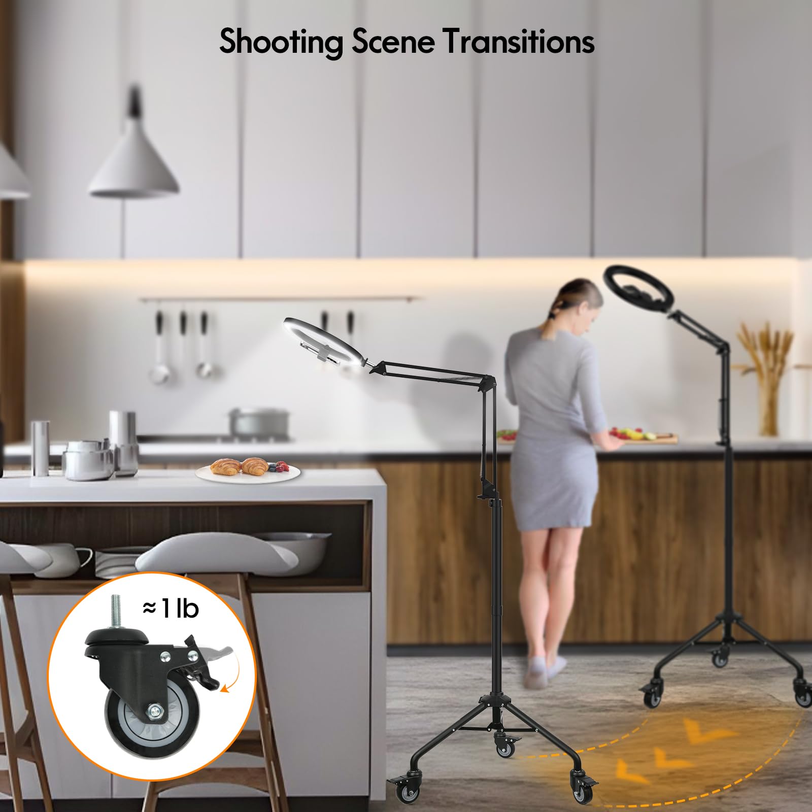 Luxsure Ring Light Tripod For Iphone, Overhead Phone/Camera Mount With Casters,Led Ring Light With Stand And Phone Holder,Phone