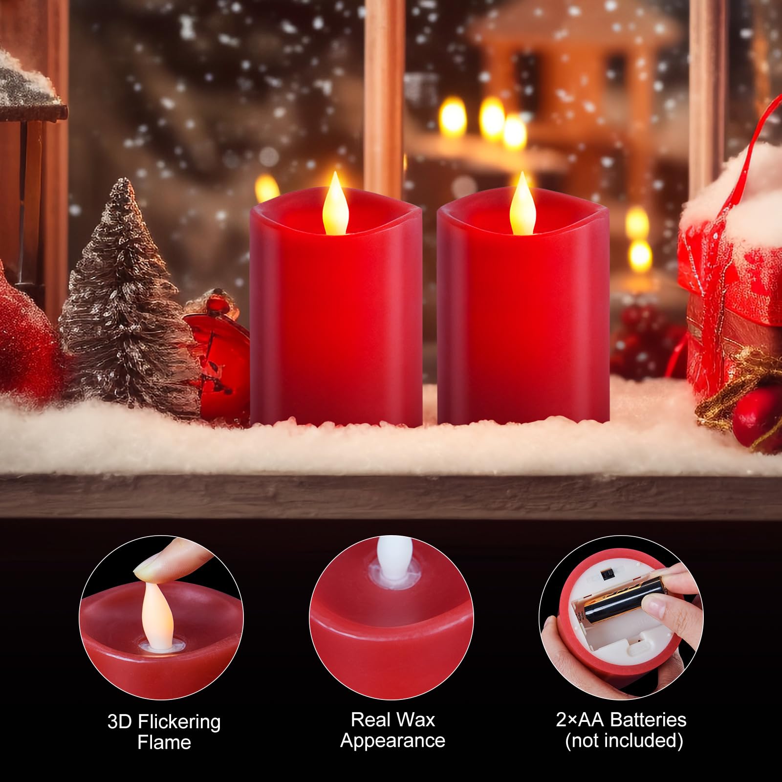 Milysoek 3X4 Flickering Flameless Candles Set Of 2,Real Wax Led Candles Flickering,With Timer,4 Inch Flameless Candles With Remo