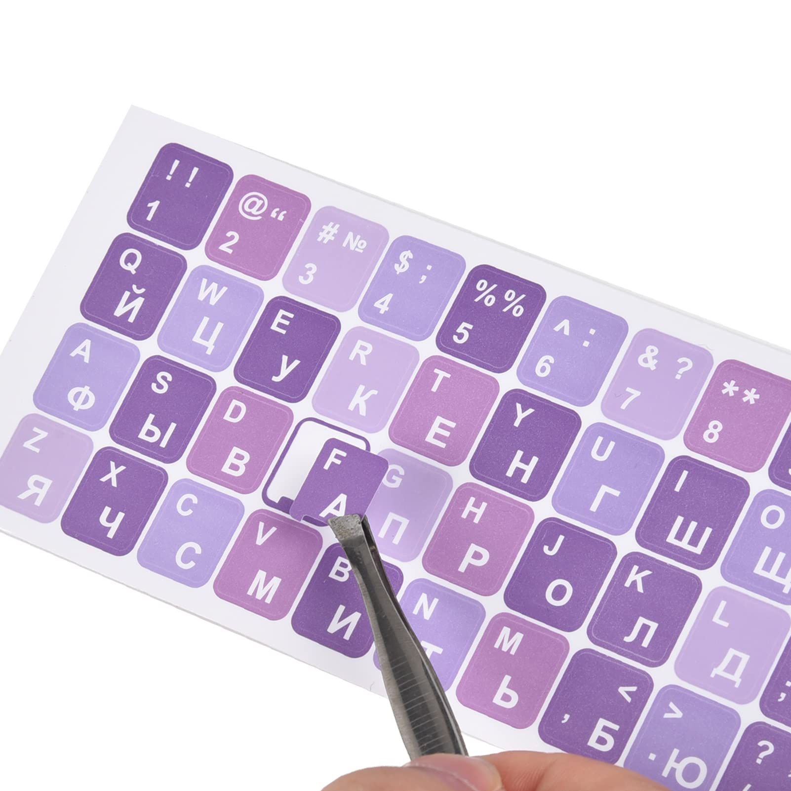 2Pcs Russian Keyboard Stickers, Cyrillic Keyboard Replacement Letter Sticker Purple Background With White Lettering, Keyboard Le