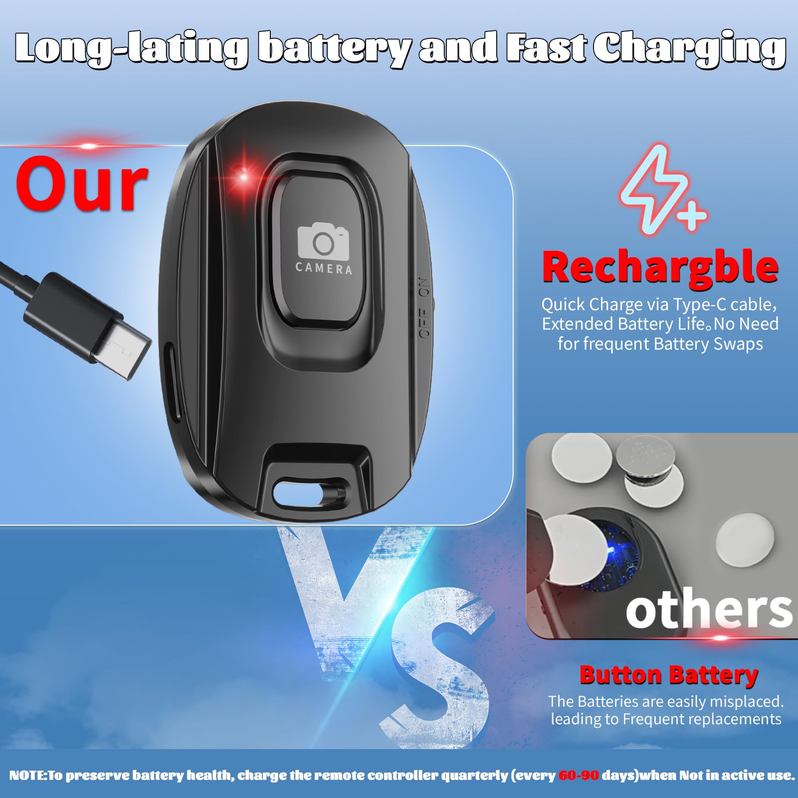 Mairan Rechargeable Wireless Camera Remote Shutter For Iphone And Android Smartphones,2 Pack Bluetooth Phone Remote Control,Self