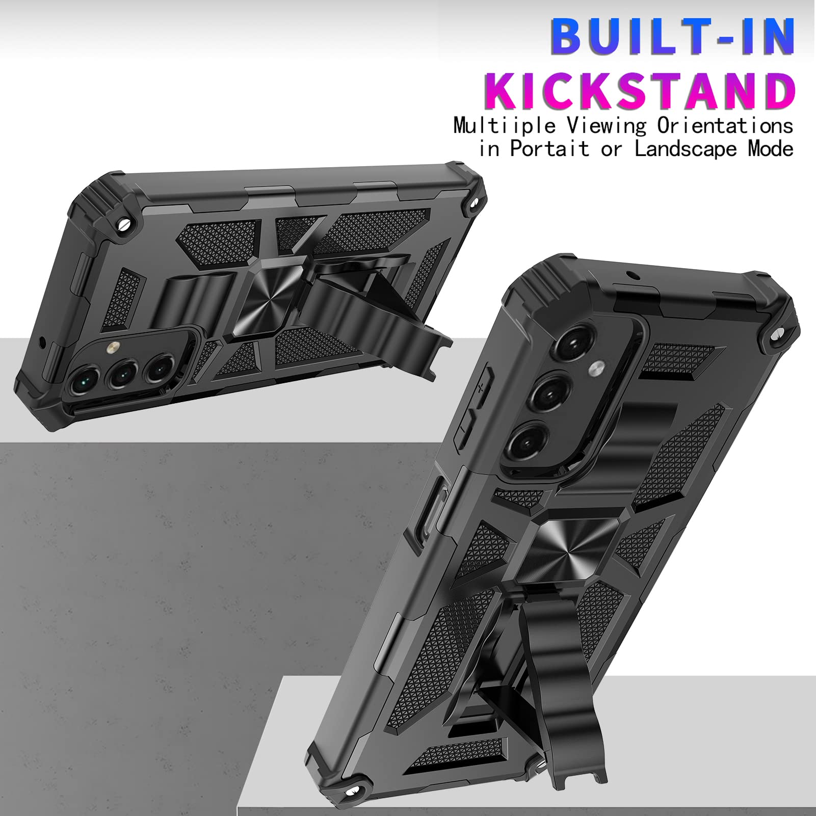 Phone Case For Galaxy-A15-5G Case W/Tempered Glass Screen Protector(Full Coverage) [Full-Body][15Ft Mil-Grade][Built-In Kickstan