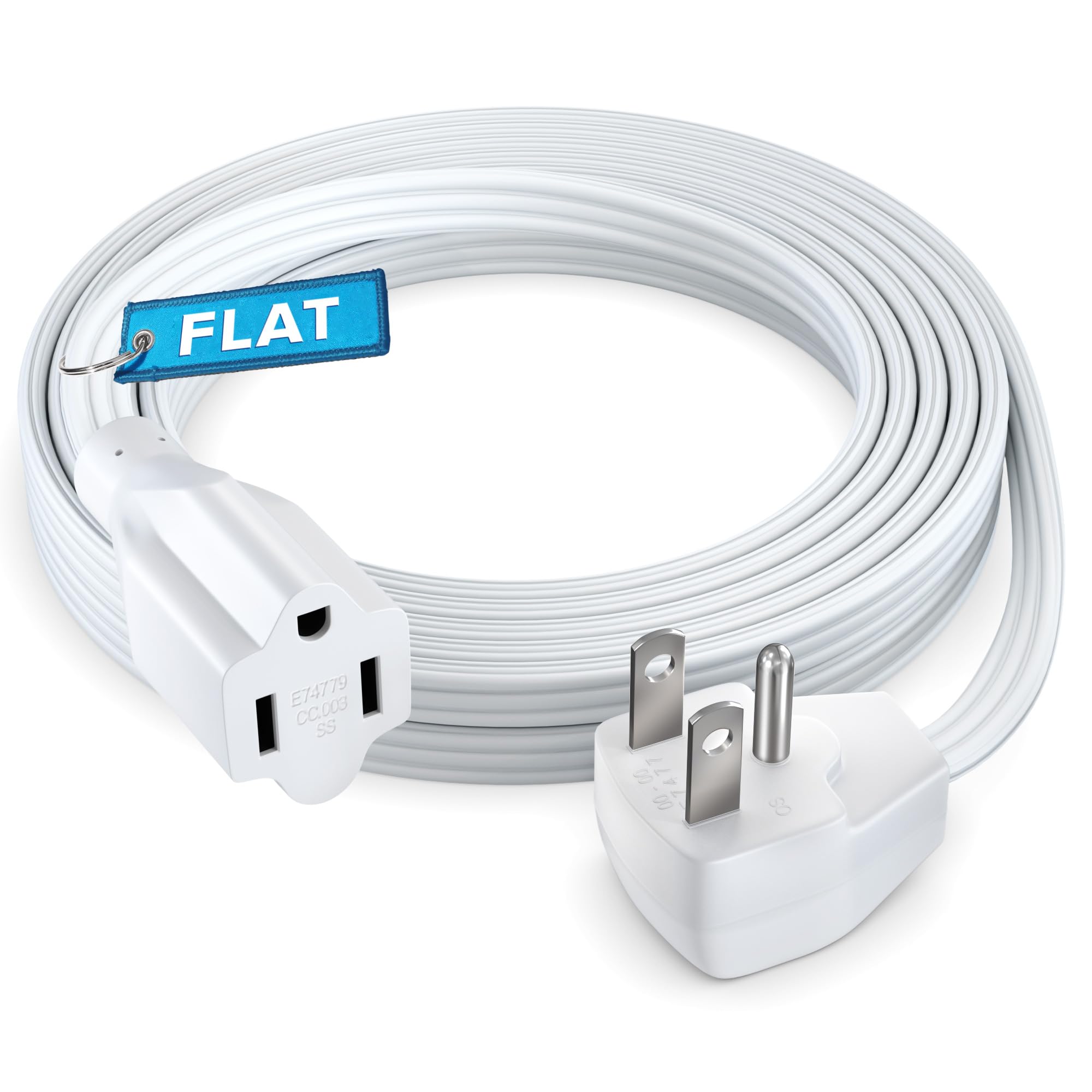 Maximm Extension Cord Heavy Duty (10 Feet) Flat Wire 3 Prong Flat Plug, 14 Awg Power Cord   Ul Certified, White, Ideal For Home