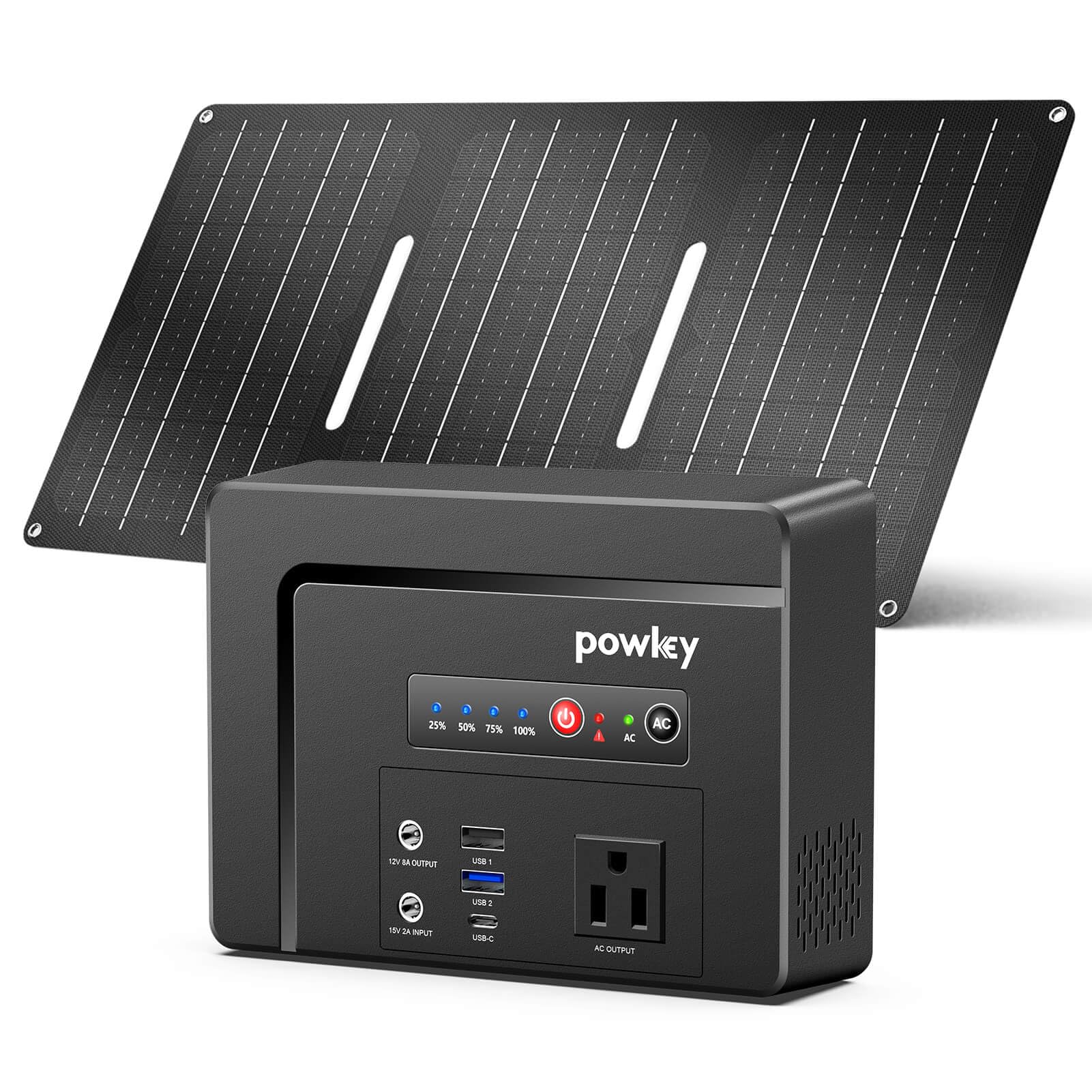 Powkey Portable Power Station With Solar Panel,100W/97Wh Small Portable Generator With Solar Panel 30W,Fast Charging Power Bank