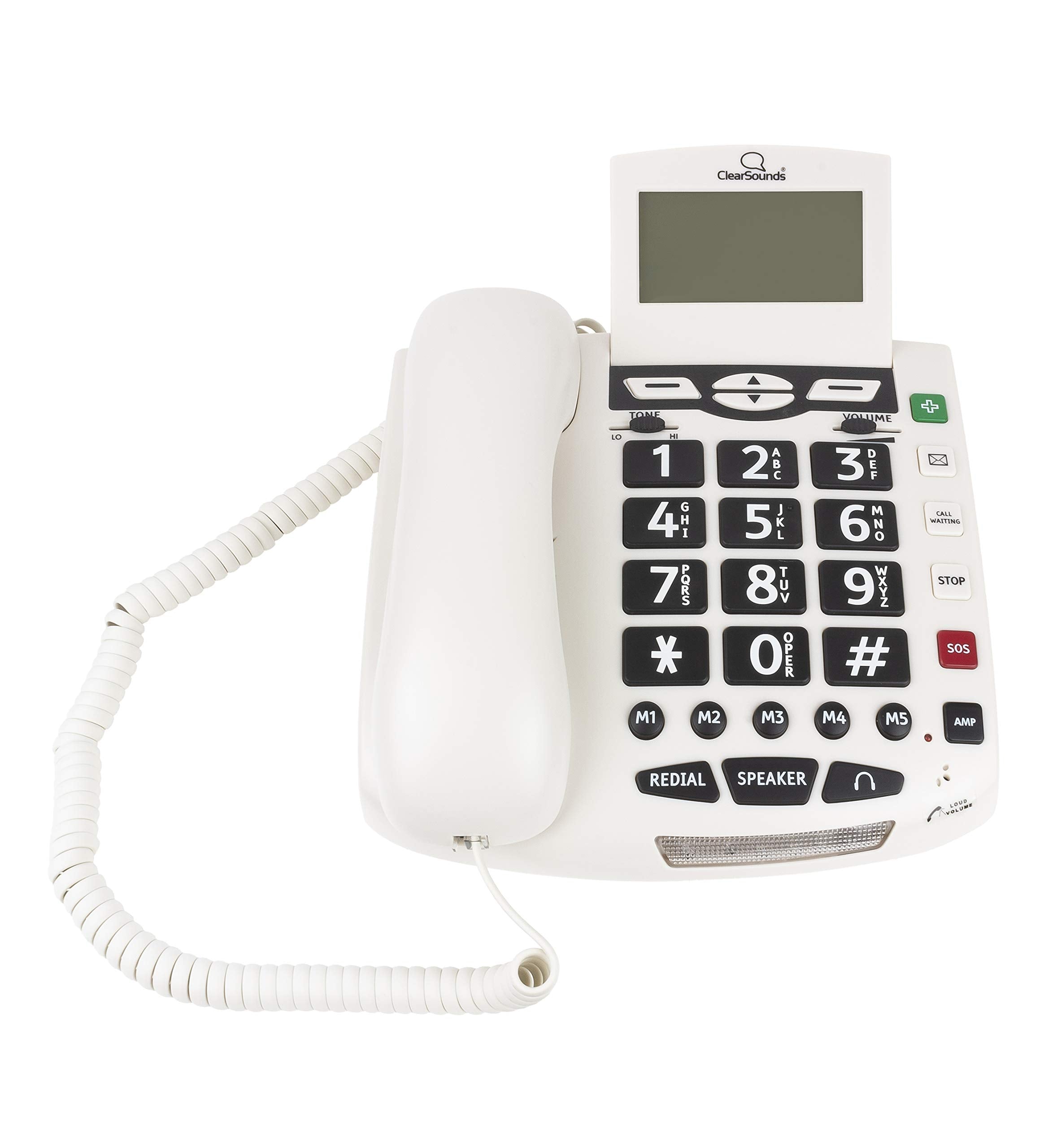 ClearSounds CSC600ER Amplified Corded Phone with Wireless SOS Alarm Pendant and Remote Audio Monitoring - Single-Line Operation,