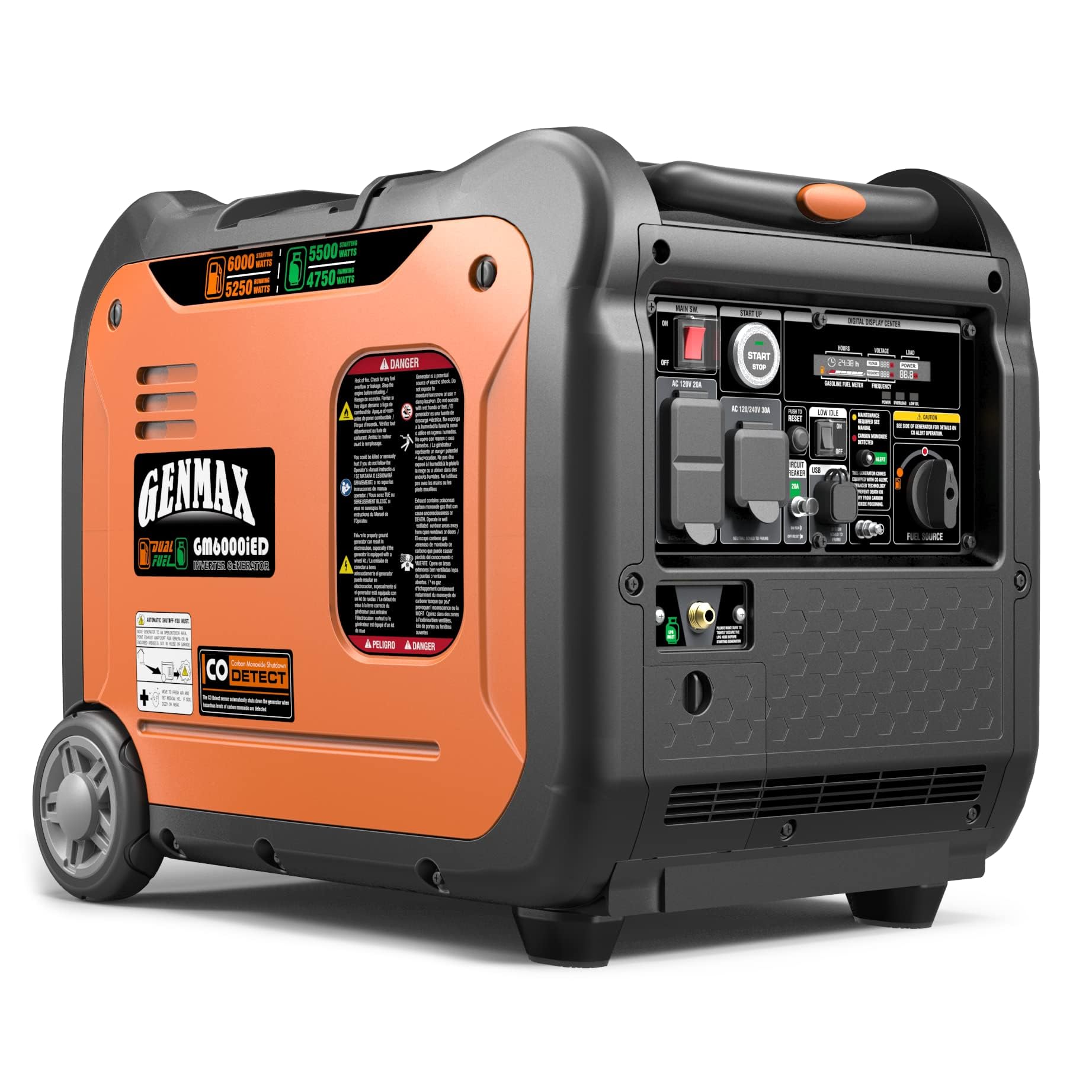 GENMAX Portable Inverter Generator,6000W Super Quiet Dual Fuel Portable Engine with Remote/Electric Start,Lightweight for Backup