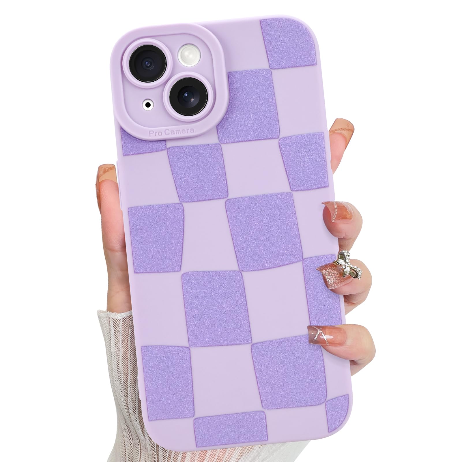 KANGHAR Compatible with iPhone 14 Case, Silicone Checkered Cute Pattern, Camera Protection Soft Slim Phone Case for Phone Case -