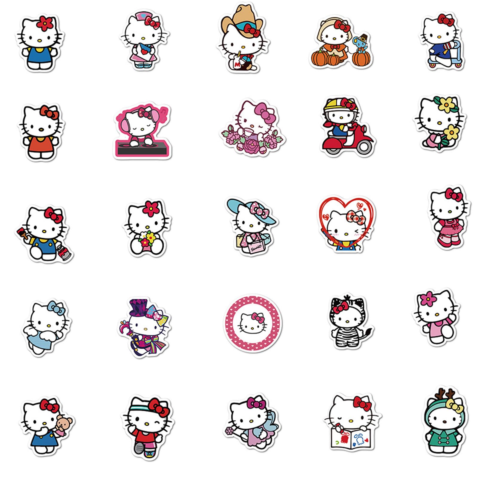 50Pcs Cute Cartoon Hello Kitty Stickers For Kids Teens, White Kitty Stickers Vinyl Waterproof Stickers For Skateboard Laptop Lug
