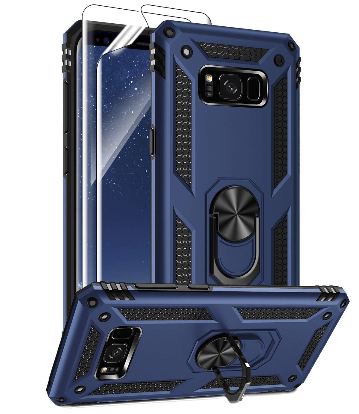 Androgate For Samsung Galaxy S8 Plus Case With Hd Screen Protectors, Military Grade Metal Ring Holder Kickstand 15Ft Drop Tested
