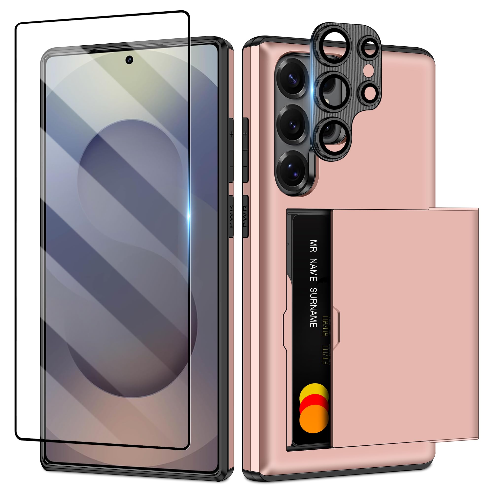 SAMONPOW for Samsung Galaxy S25 Ultra Case with Screen Protector + Camera Cover [4-in-1] Galaxy S25 Ultra Case Wallet Card Holde