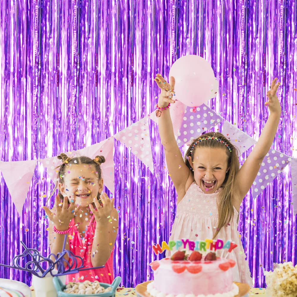 Goer 6.4 Ft X 8.2 Ft Metallic Tinsel Foil Fringe Curtains,Pack Of 2 Party Streamer Backdrop For Halloween Birthday,Graduation An