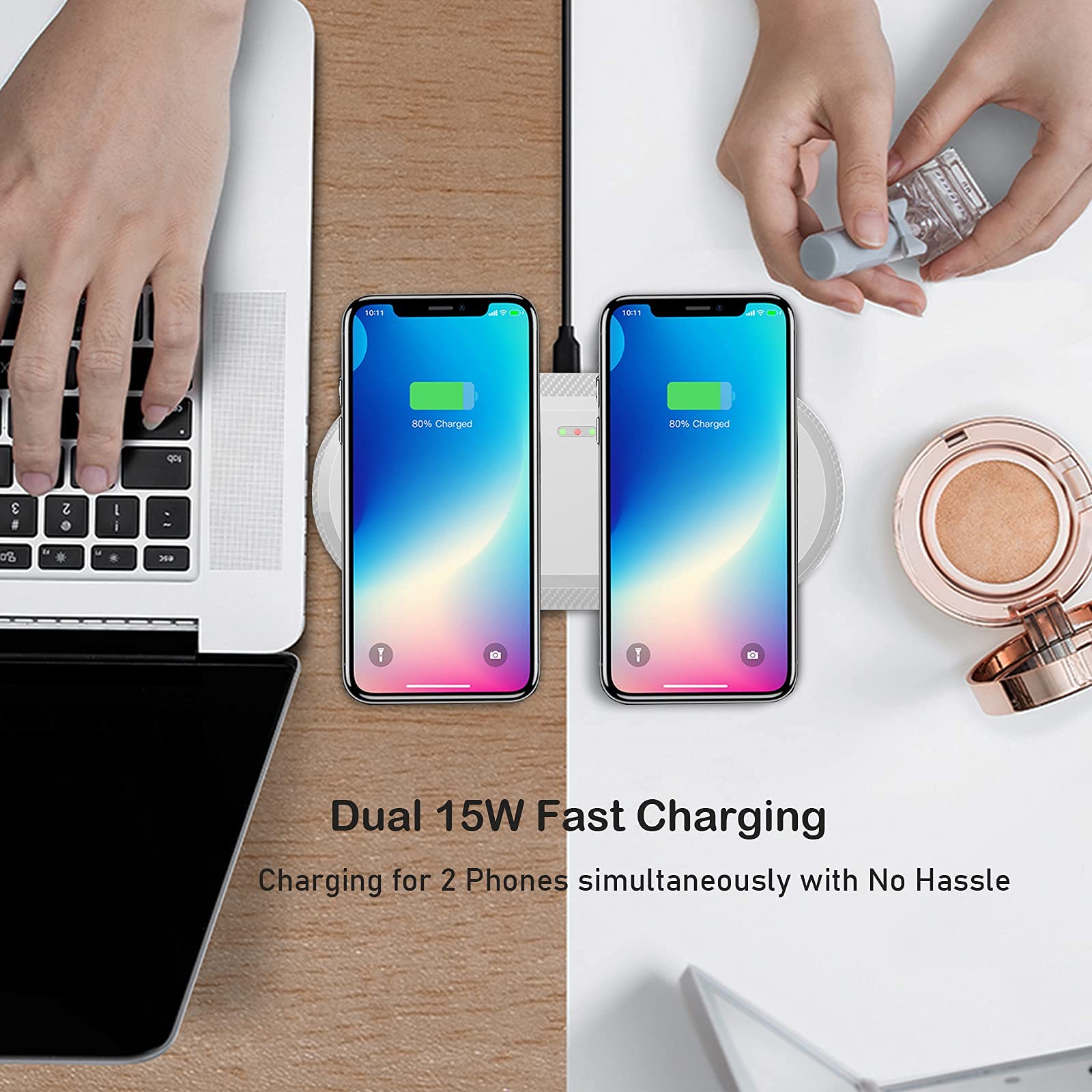 30W Wireless Charger, Vchiming 2 In 1 Wireless Charging Pad, Dual 15W Wireless Charging Station For Galaxy Iphone Airpods Buds T
