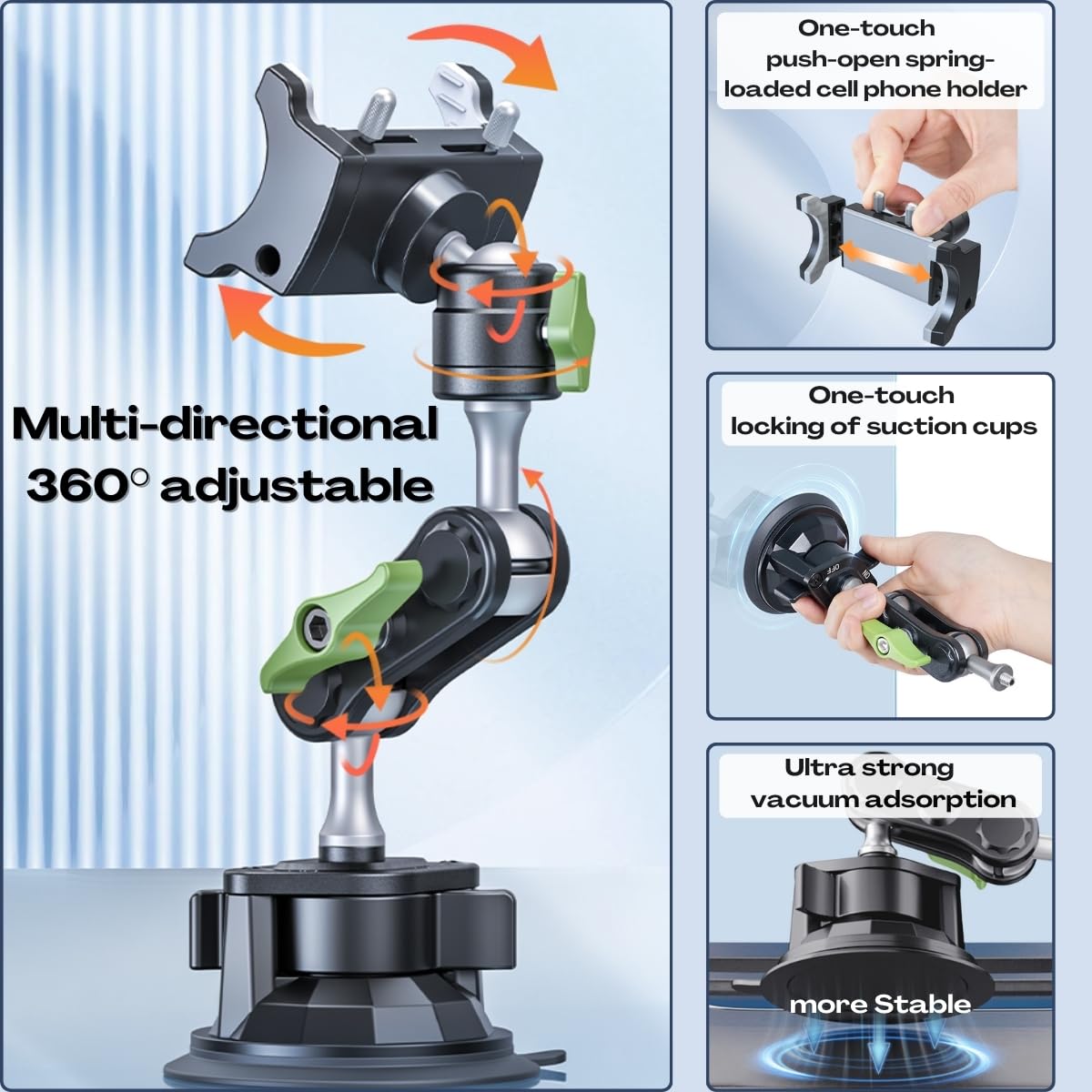 Tmengdao Suction Cup Phone Mount, Ultra-Stable Phone Holder For Vlog Shooting, 360 Rotation For Windshield, Roof Glass, Car Wind