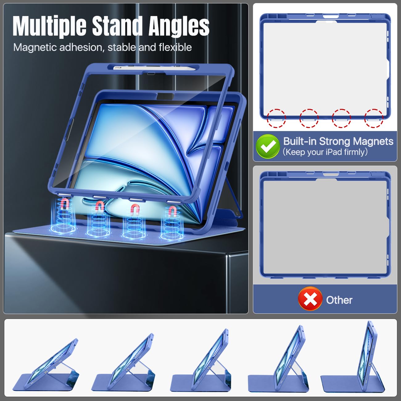 MoKo for iPad Air 13 Inch Case M2 2024 with Pencil Holder, iPad Air 13 Case, [Built in Screen Protector], iPad Air 13' Case with Clear Back & Magnetic Multi Angle Stand Cover, Starry Sky