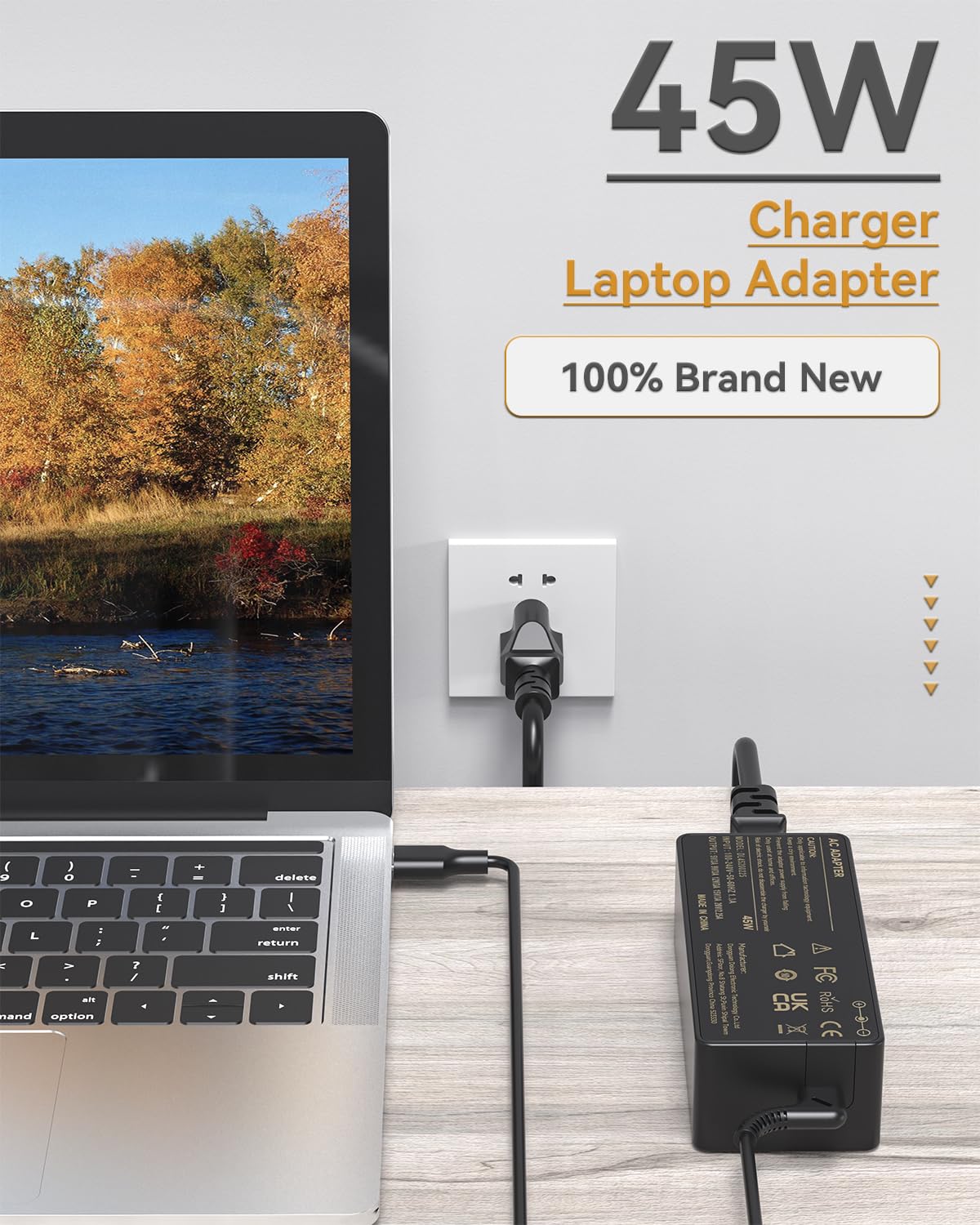 45W Usb C Hp Chromebook Laptop Charger, Fast Power Adapter Replacement For Hp, Dell, Acer, Asus, Samsung, Google,And More Type C