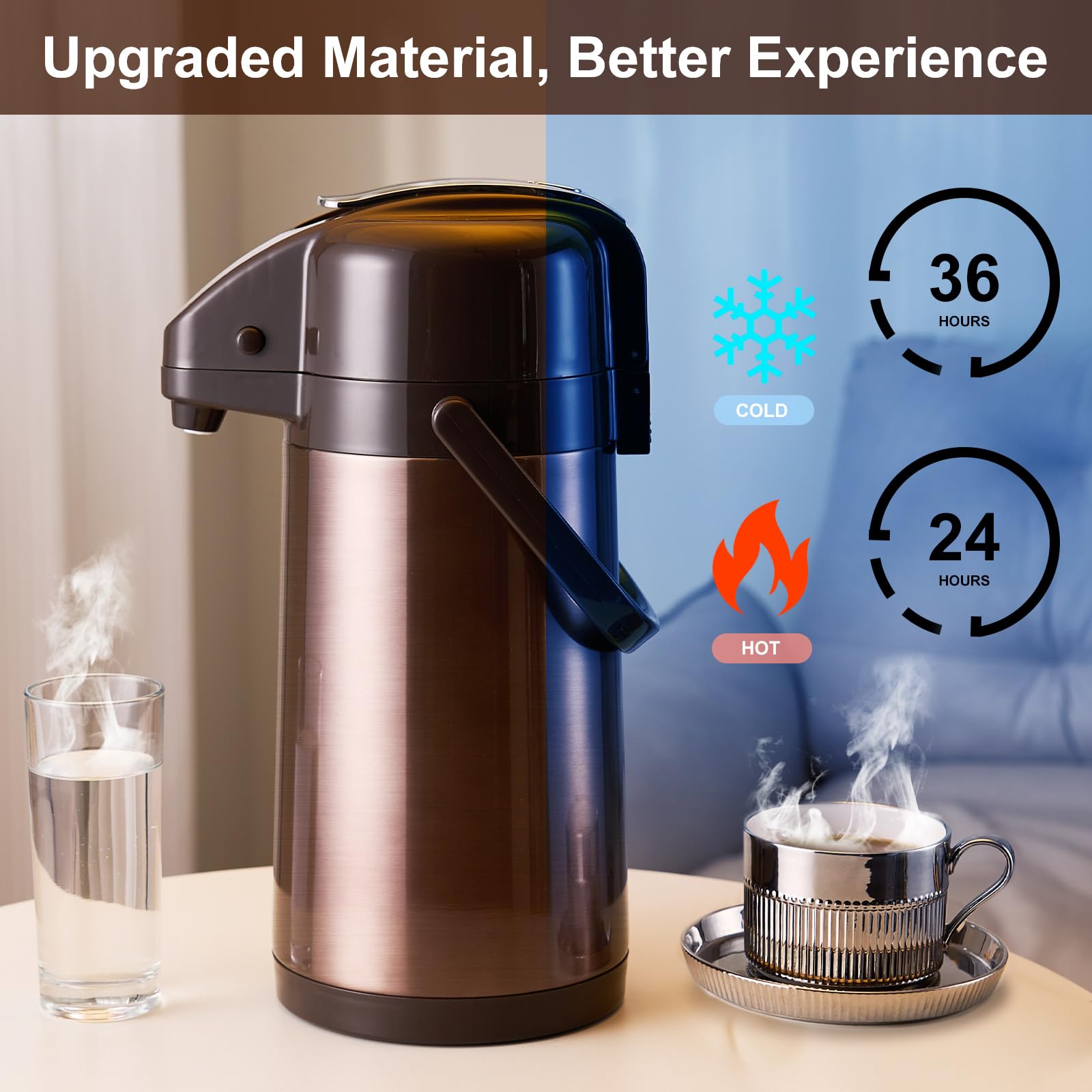 Paracity Upgraded Airpot Coffee Carafe With Double Pump 84Oz/2.5L Stainless Steel Drink Dispenser For Hot/Cold Beverage With Laz