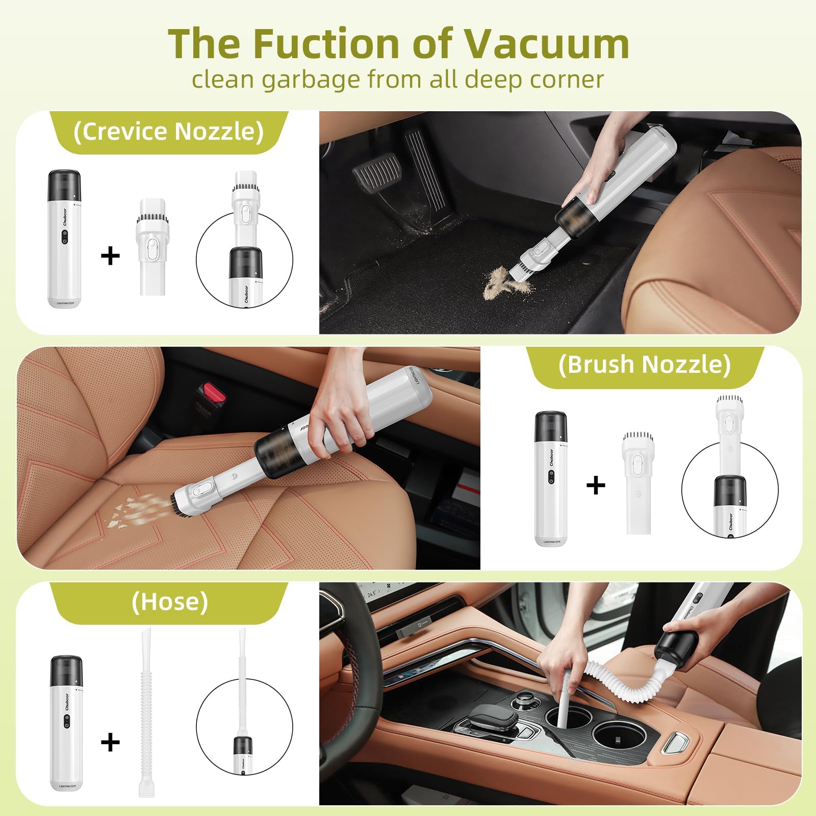 Chuboor Car Vacuum Cleaner High Power Cordless Rechargeable, 13000Pa Powerful Handheld Vacuum, Portable Mini Vacuum With Led Sos