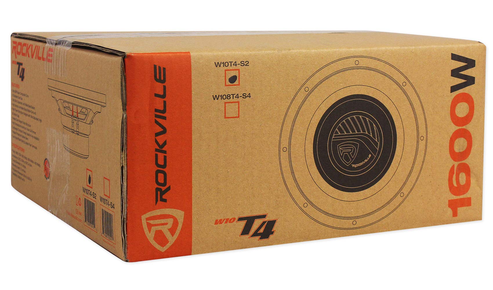 Rockville W10T4-S2 10 Shallow Mount Car Subwoofer, 1200W Peak/600W Program/300W Rms Cea Rated, 2-Ohm, 3.39 Mounting Depth, Compa