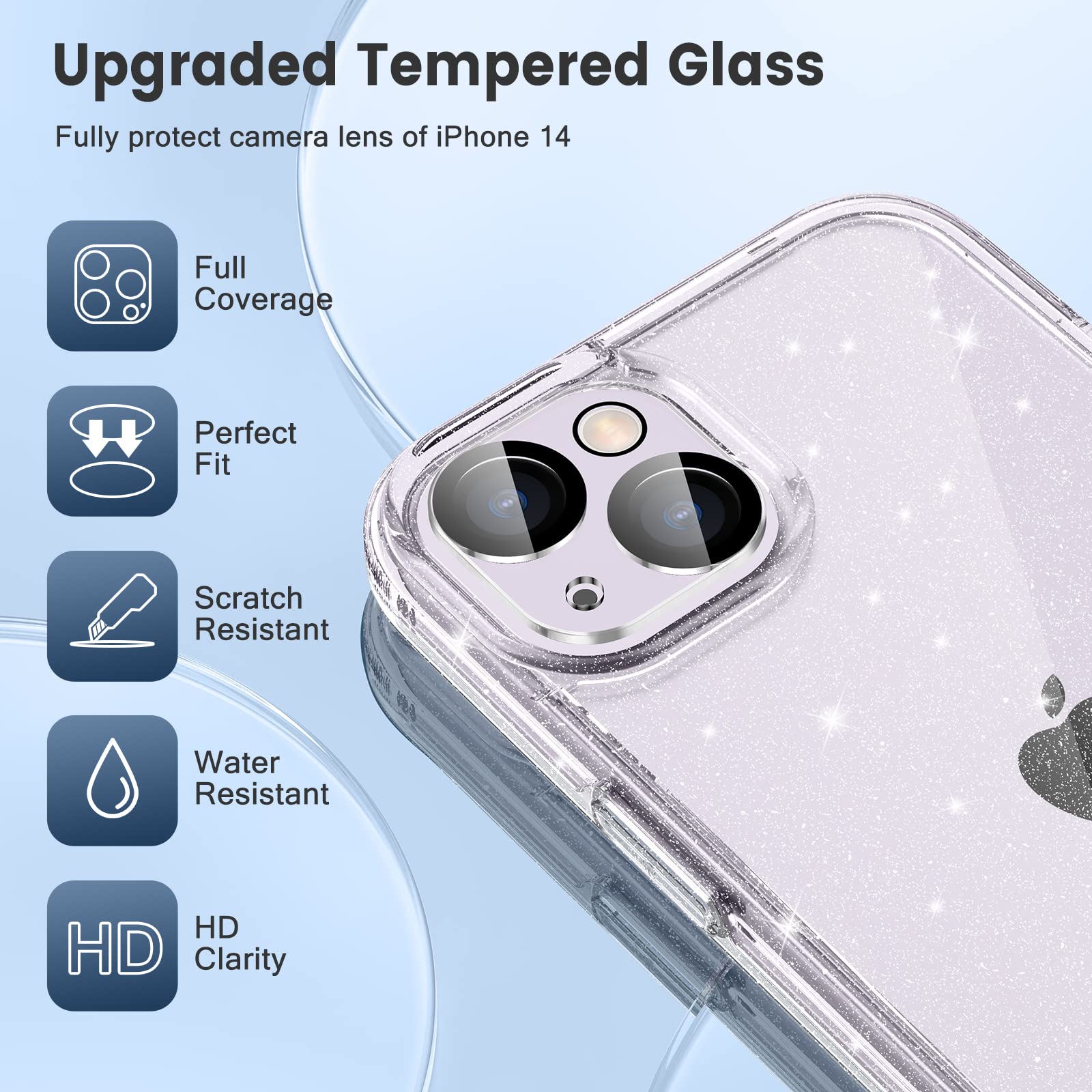 Maxdara [3 In 1 For Iphone 14 Glitter Case, Iphone 14 Case With Tempered Glass Screen Protector And Camera Lens Protector Drop P