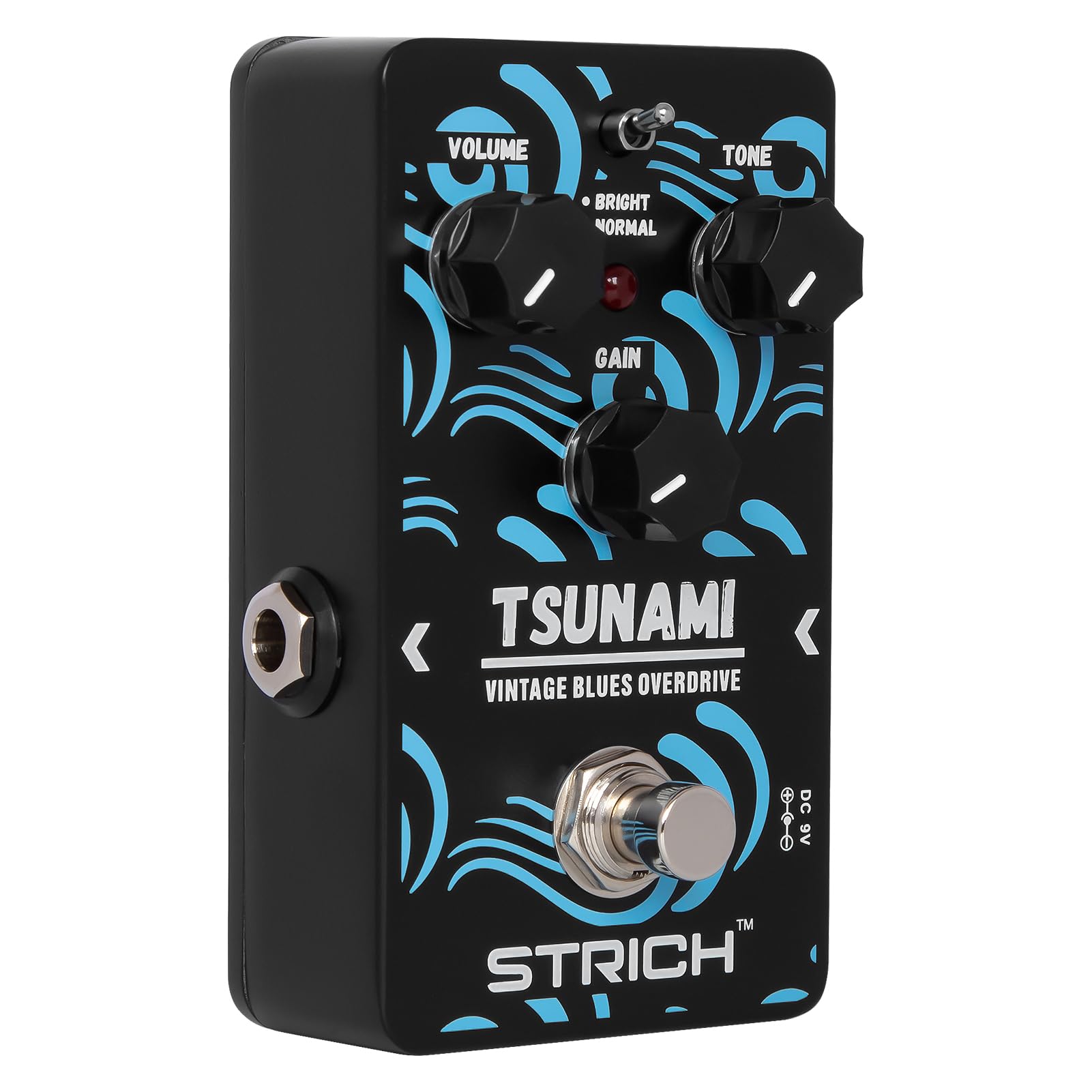 Strich Tsunami Overdrive Guitar Pedal, Blues Drive Vintage Overdrive Warm/Hot Modes, True Bypass For Electric Guitar, Black