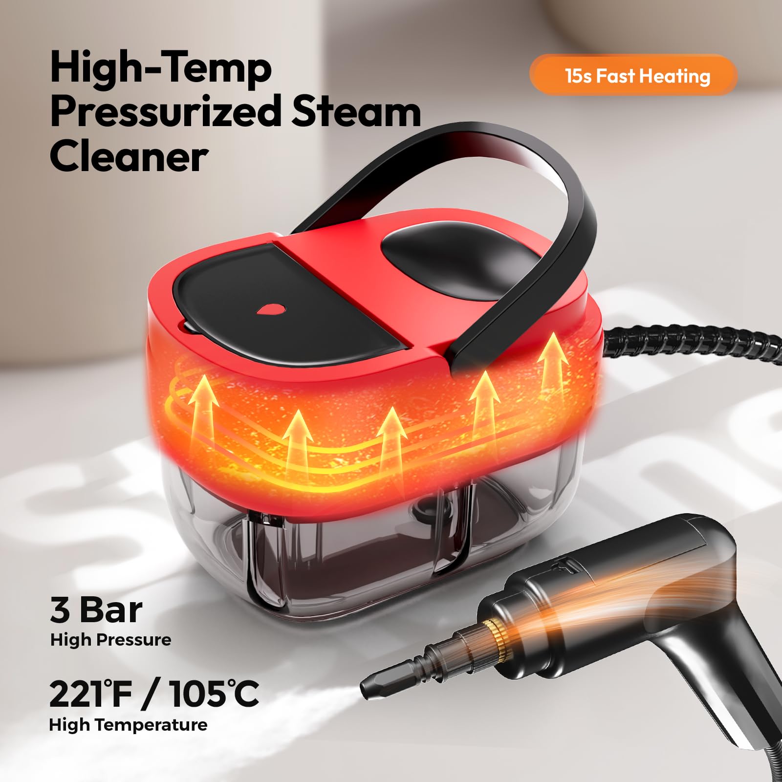 Steam Cleaner, 2500W Steamer For Cleaning, 3-Garde Adjustable Handle, 1.6L Water Tank, Steam Cleaner For Home, Fast Heat Handhel