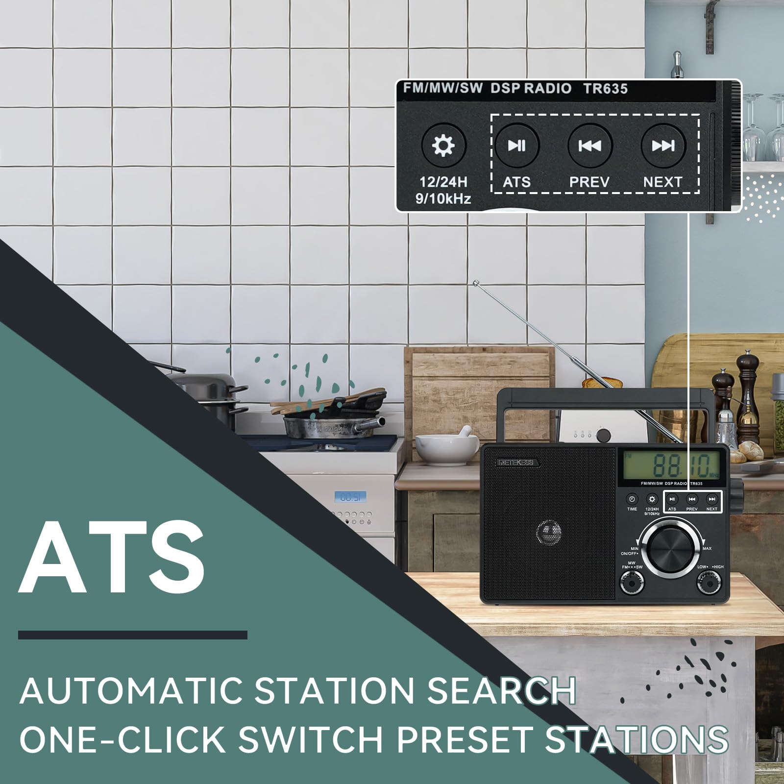 Retekess Tr635 Portable Digital Radio,Am Fm Shortwave Radio With Best Reception,Backlight Lcd Display,Clock,Battery Operated Radio Or Ac Power,For,Elder,Home