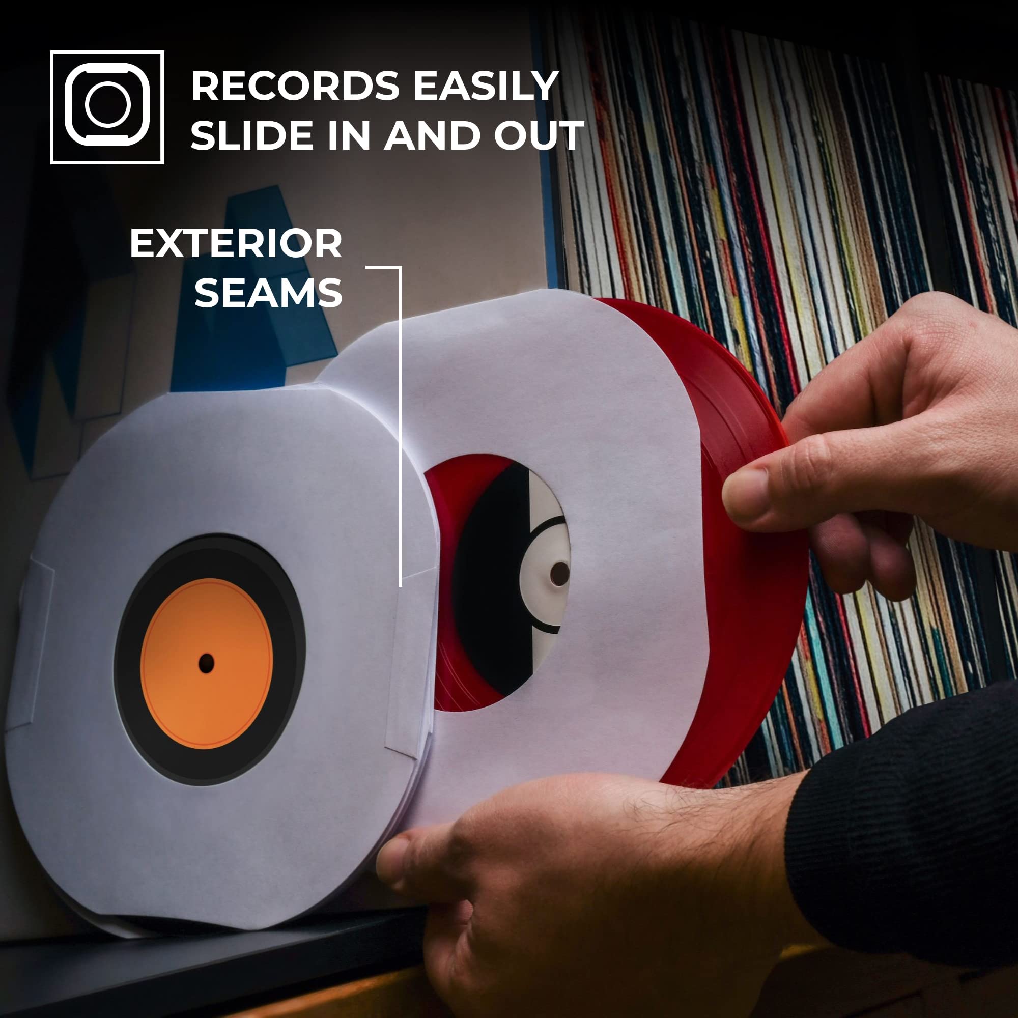 Big Fudge Vinyl Record Inner Sleeves 50X | Made From Heavyweight & Acid Free Paper | Album Covers With Round Corners For Easy In